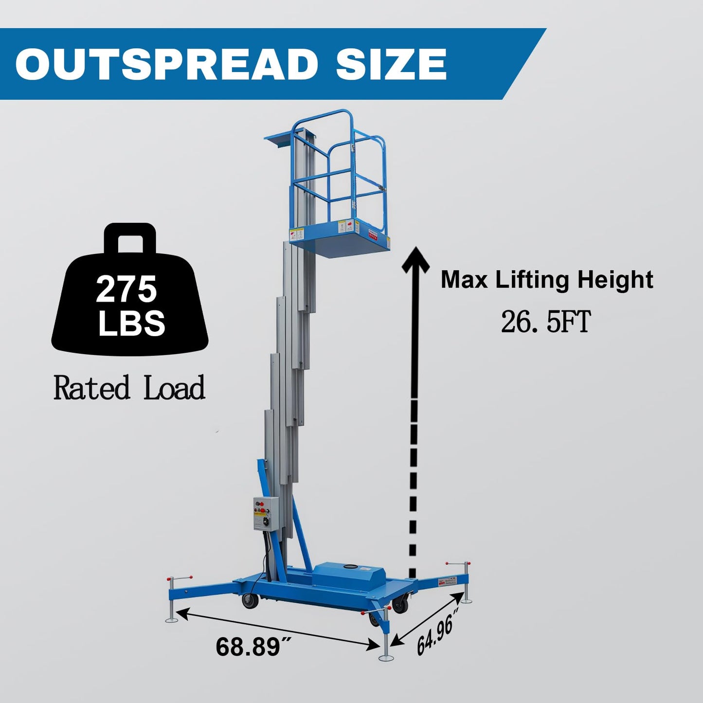 Electric Hydraulic Man Lift Aluminum Alloy Mobile Scaffolding Platform, 26.5ft Max Lifting Height, 275lbs/125kg Rated Load for Warehouse, Construction & Maintenance (Single Support, 26.5ft/8m)