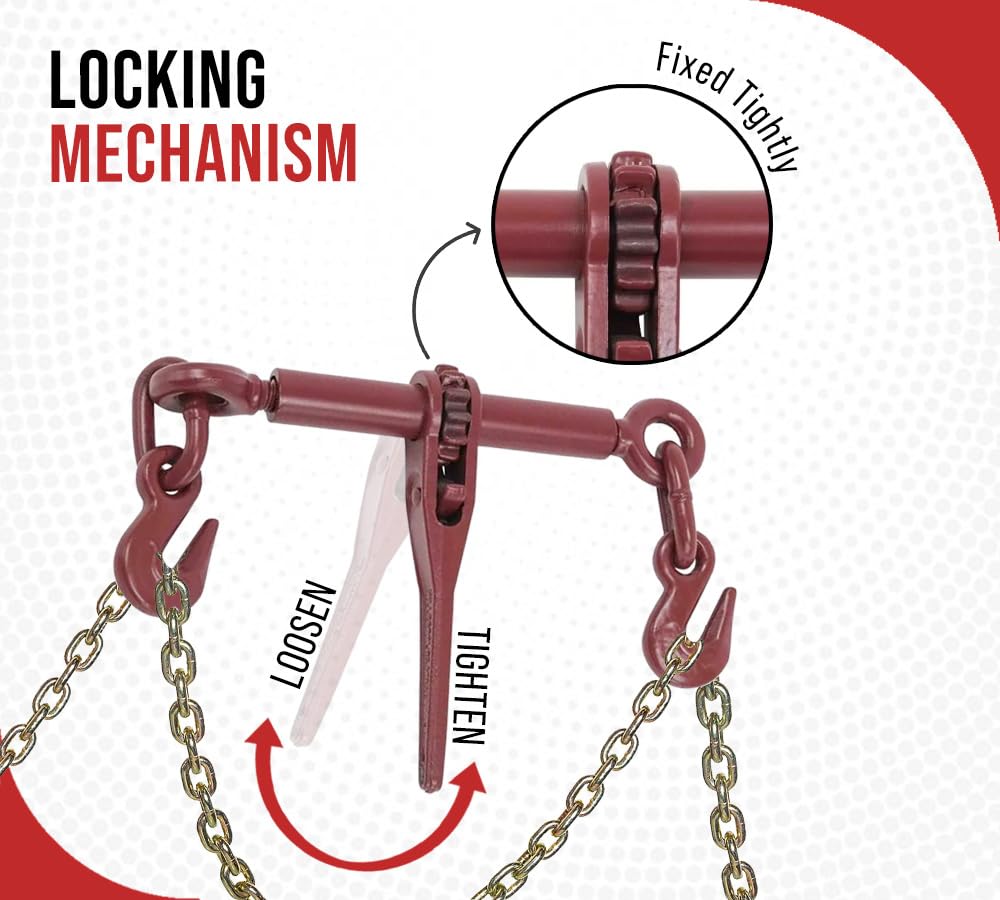 (4 Pack) Mytee Products 3/8"-1/2" Heavy Duty Ratchet Lever Load Binder w/Grab Hooks 9,200 Lbs Working Load Limit | Tie Down Hauling Chain Binders for Flatbed Truck Trailer