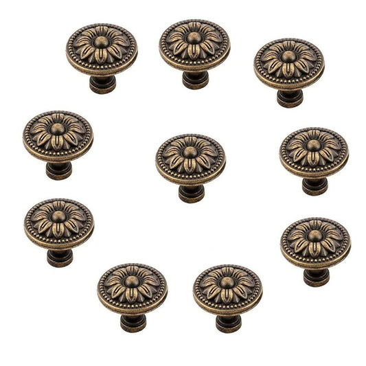 bnafes Pull Handle Metal Flower Shape Cabinet Drawer Door Knob Bronze Tone (Pack of 10)