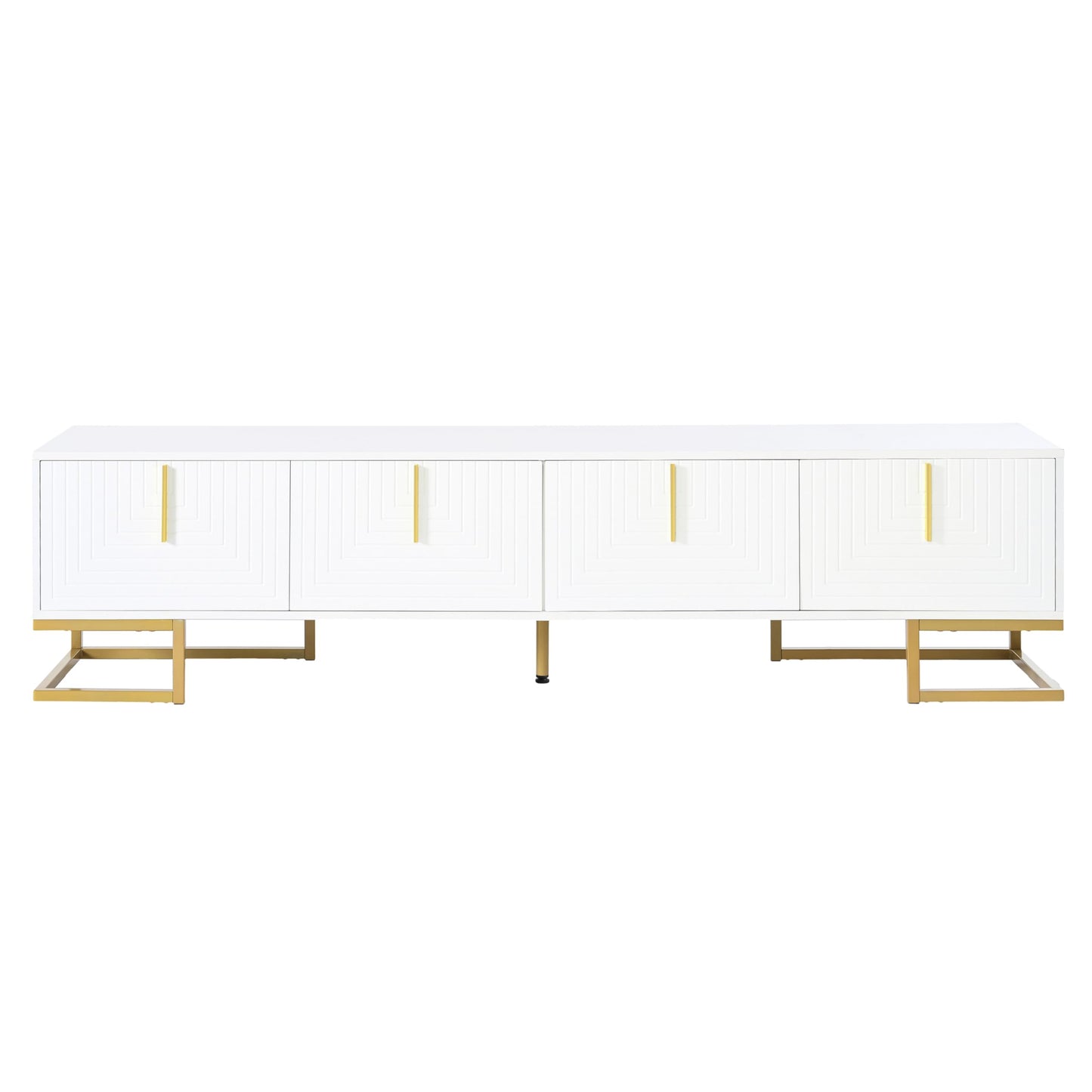 Ball & Cast Modern TV Stand with Storage Cabinets for TVs up to 80", Luxury Media Console w/Metal Legs & Gold Handles,Geometric Lines & Adjustable Shelf,Entertainment Center for Living Room,White