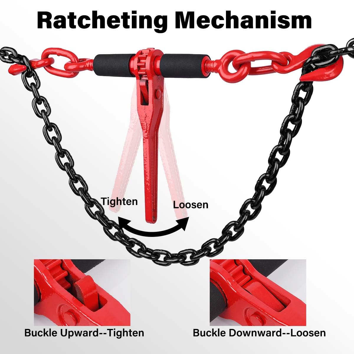 Lenchanse Chain and Binders Kit 1/4in - 5/16in 4 Set, Grade 80 1/4'' - 5/16'' Ratchet Load Binders Equipped with G80 Chains 1/4" × 10 feet and G80 Chain Hooks, 2,200lbs Working Load Tie Down Kit