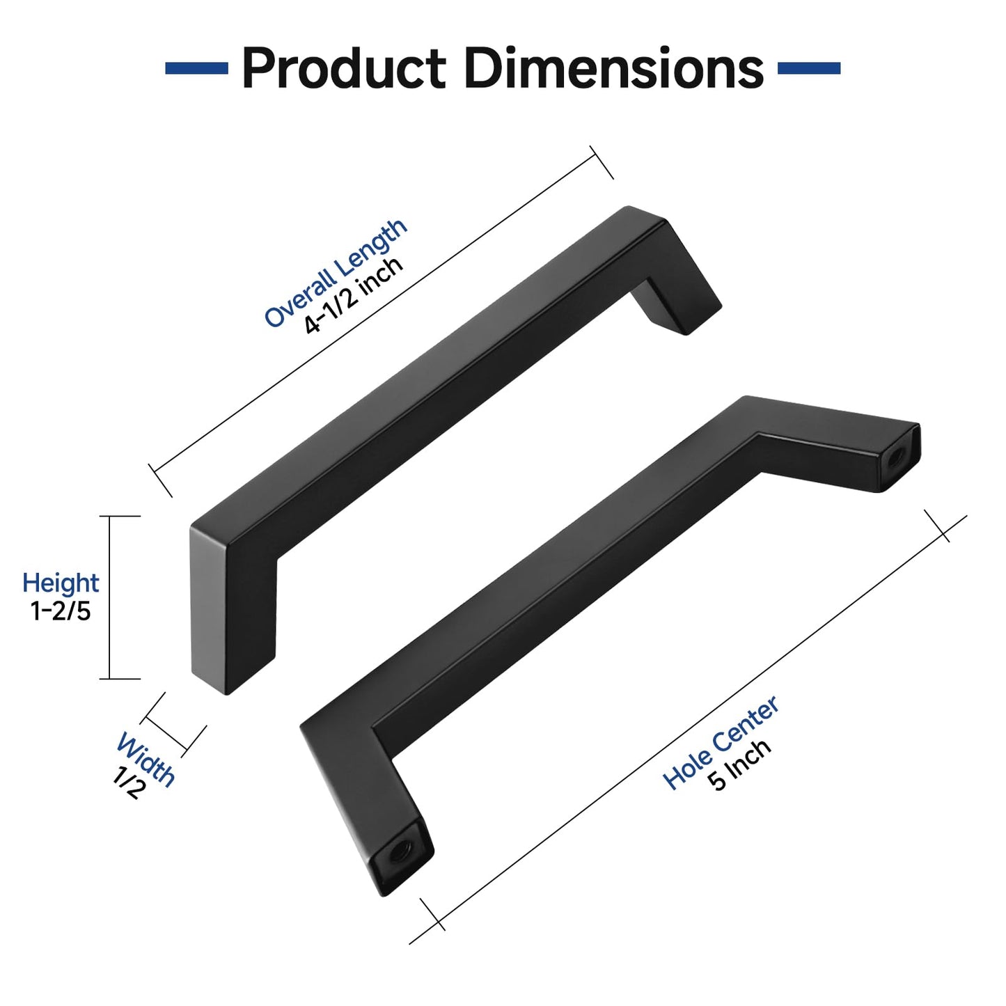 Estmoon 30 Pack Cabinet Handles, Matte Black 5 Inch Cabinet Pulls Square Drawer Pulls Stainless Steel Kitchen Handles Hardware for Cabinets Cupboard and Dresser Drawers, 128 mm Hole Centers