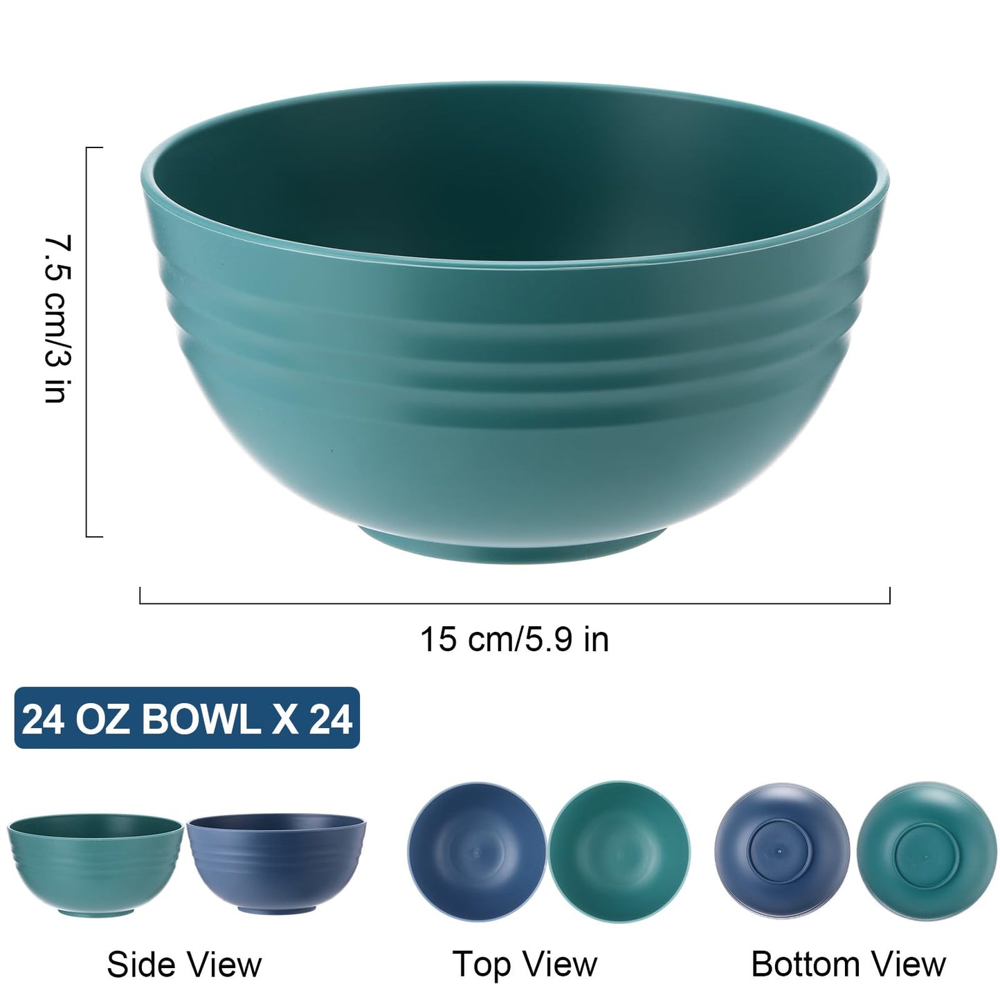 Eccliy 24 Pcs Wheat Straw Bowl Sets, Unbreakable Cereal Bowl 24 oz, Microwave and Dishwasher Safe Bowls for Cereal, Salad, Snack and Soup, Winter Style(Blue, Green)