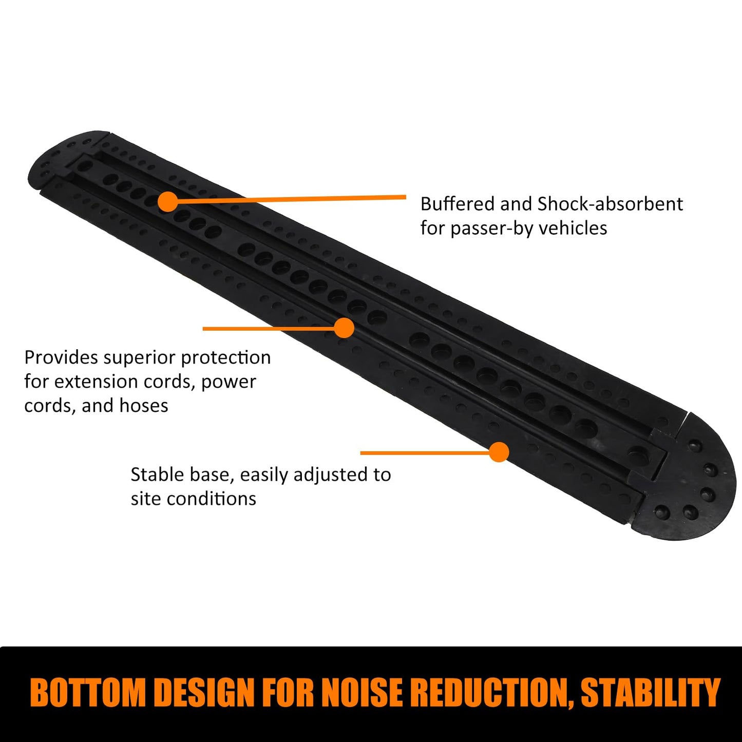 84'' Rubber Speed Bump, 1 Pack 2 Channel Modular Heavy Duty Speed Bumps Humps 25000 lbs Load Capacity, Cable Protector Ramp with 2 End Caps for Asphalt Concrete Gravel Driveway Road