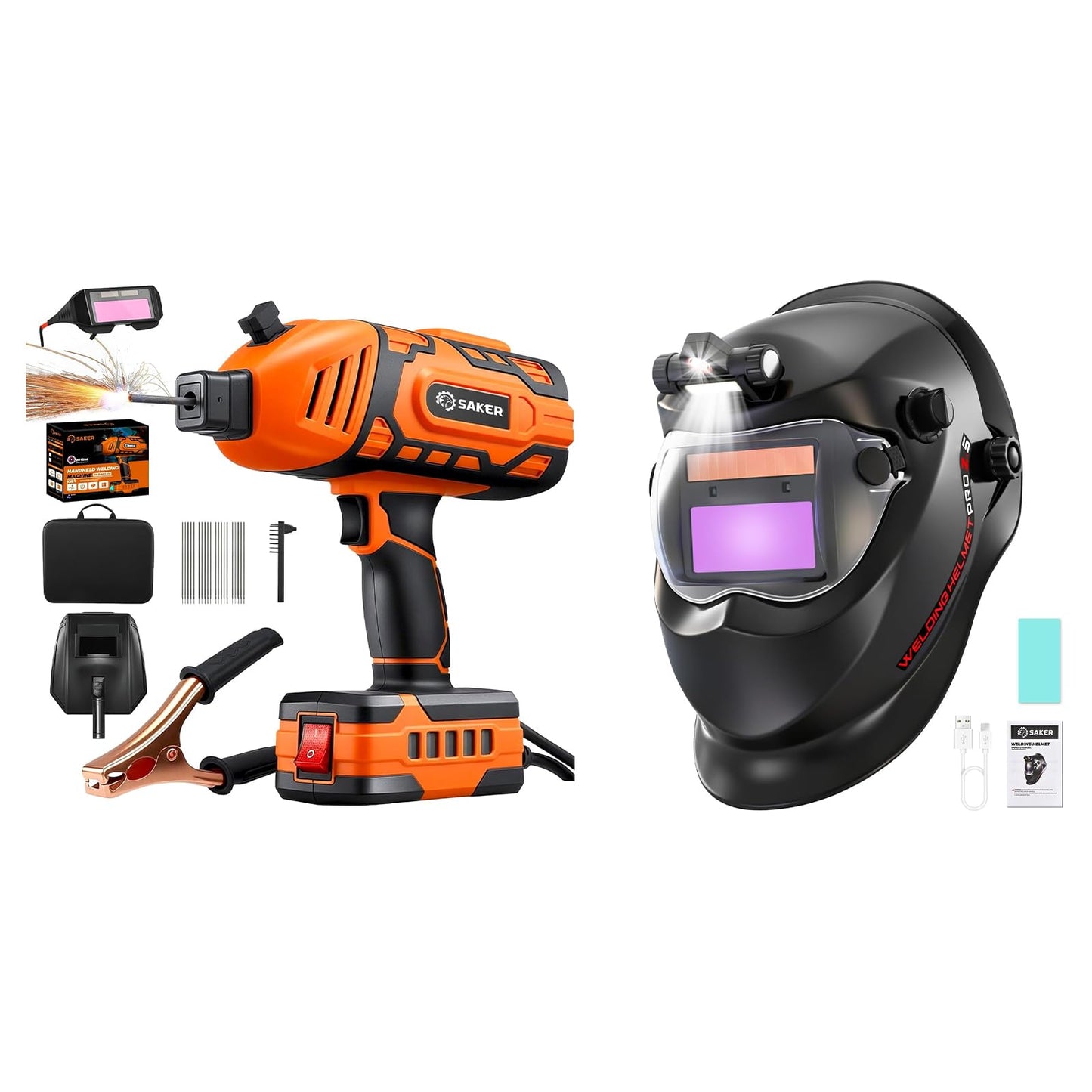 Saker Portable Welding Machine - Saker Auto Darkening Welding Helmet with LED Light