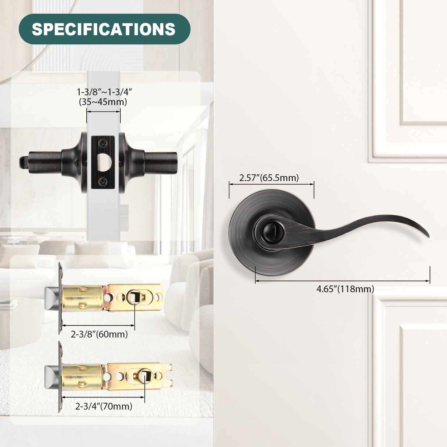GOBEKOR 8 Pack Privacy Door Handles - Oil Rubbed Bronze Interior Door Handles with Lock Wave Lever for Bedroom Bathroom
