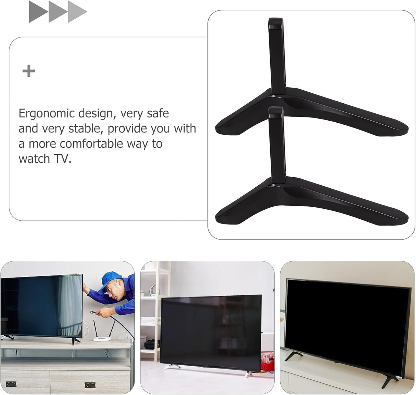 KALLORY Setup TV Stand Tabletop Base with Screws Metal TV Holder Support Suitable for Desktop Use and Home