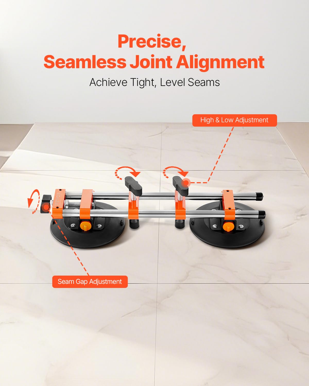 VEVOR Seamless Seam Setter 2 Packs with 6 in Vacuum Suction Cups for Seam Joining & Leveling, 530LB Professional Countertop Installation Tool for or Granite, Stone, Marble,Tile Gap Regulator Orange