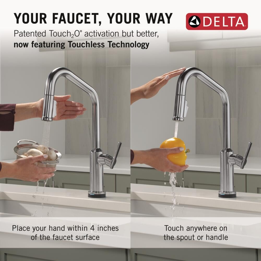 Delta Cordova Touchless Kitchen Faucet with Touch Technology, Brushed Nickel Kitchen Sink Faucet with High Pressure ProClean Spray, Single Hole, Lumicoat Arctic Stainless 9085TL-AR-PR-DST