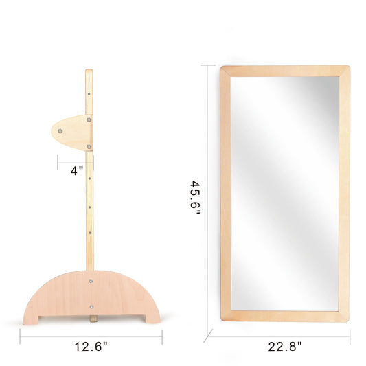 KRAND 3-Position Montessori Shatterproof Safety Baby Mirror w/Pull Up Handrail, Infant Coordination Mirror Set, Kid's Classroom Furniture for Nursery, Daycare, Homeschool or Preschool (Natural Pura)