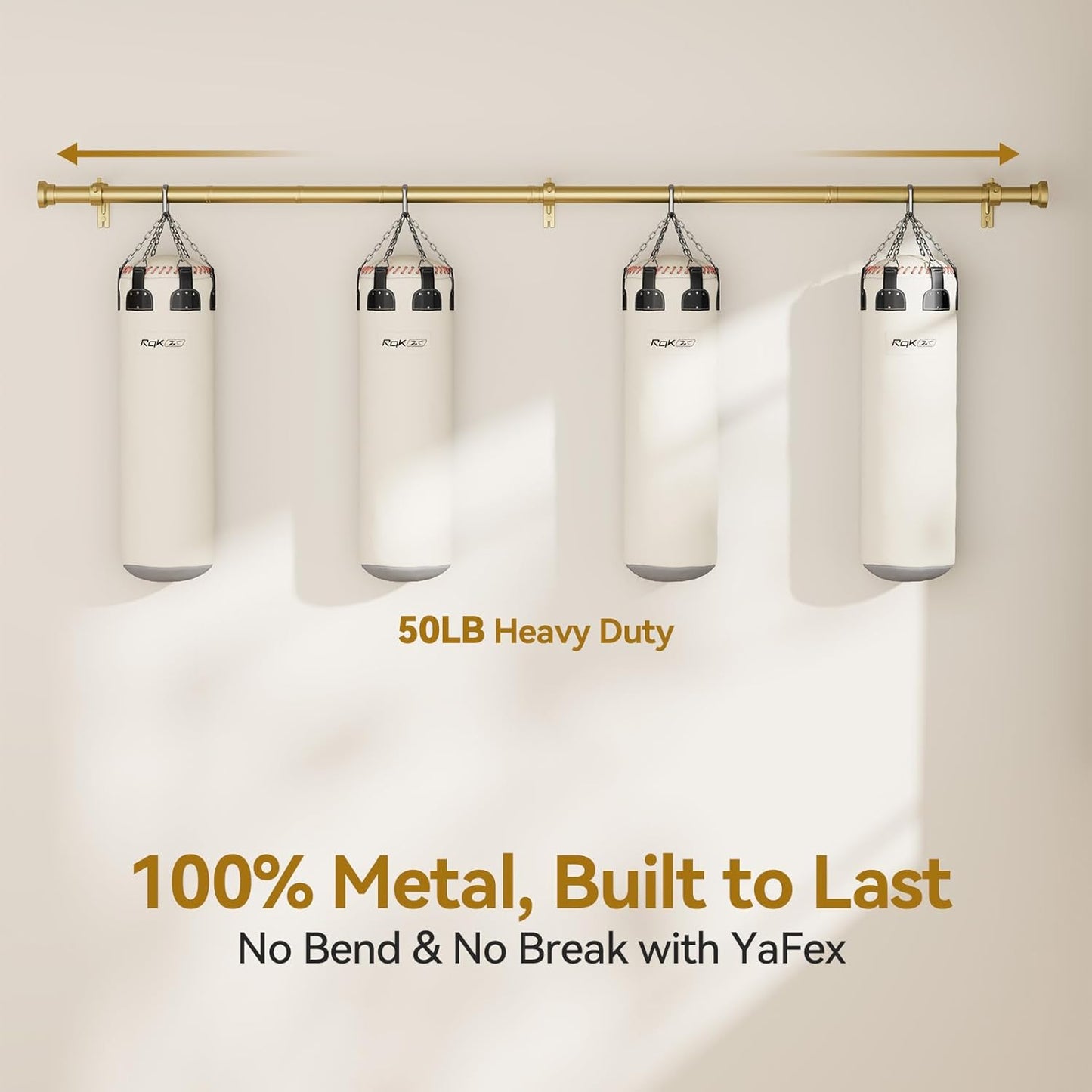 YaFex Curtain Rods - Heavy Duty 1 Inch Adjustable Window Treatment Rods | 32-118 Inch, Modern Gold Design