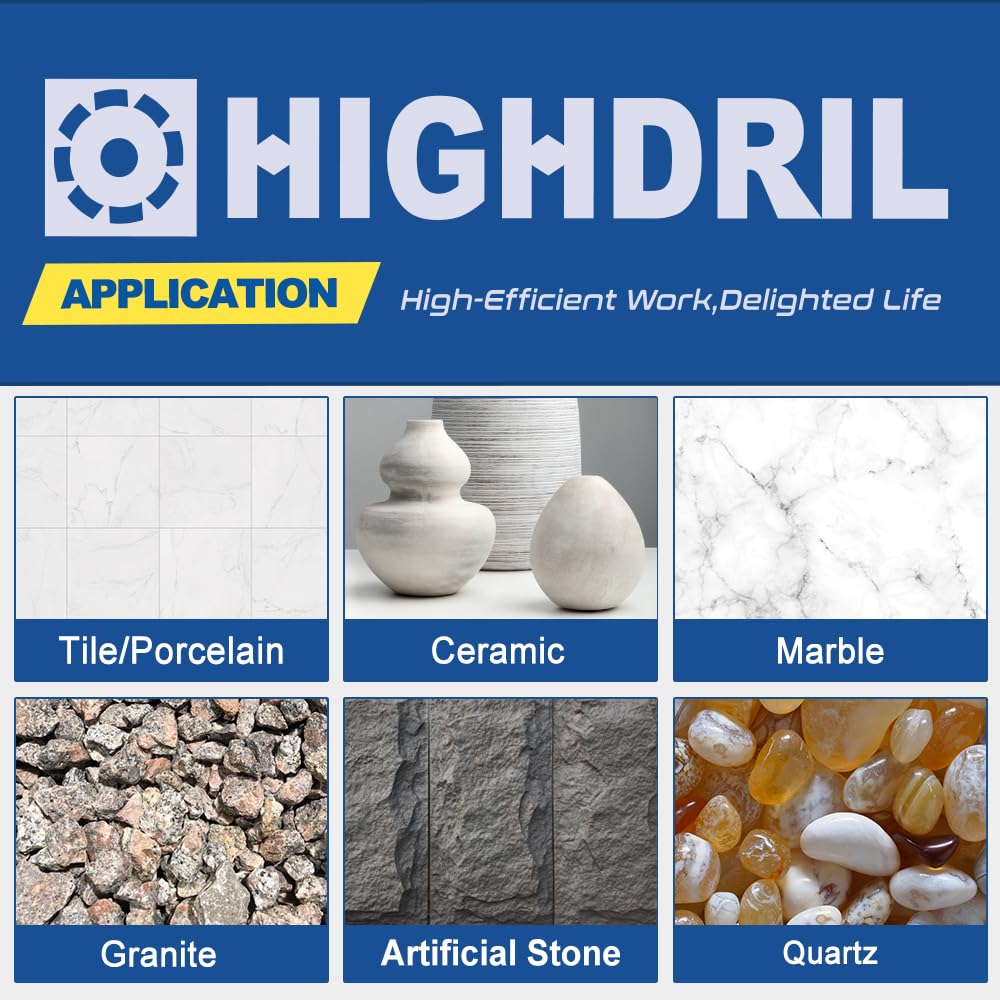 HIGHDRIL Diamond Drill bits kit with 5/8-11 Vacuum Brazed Hole Saw(20/25/35/50/75/100mm) &Diamond Beveling Chamfer Bits 2" for Existing Hole Trimming Finishing Cleaning Enlarging Marble Porcelain Tile