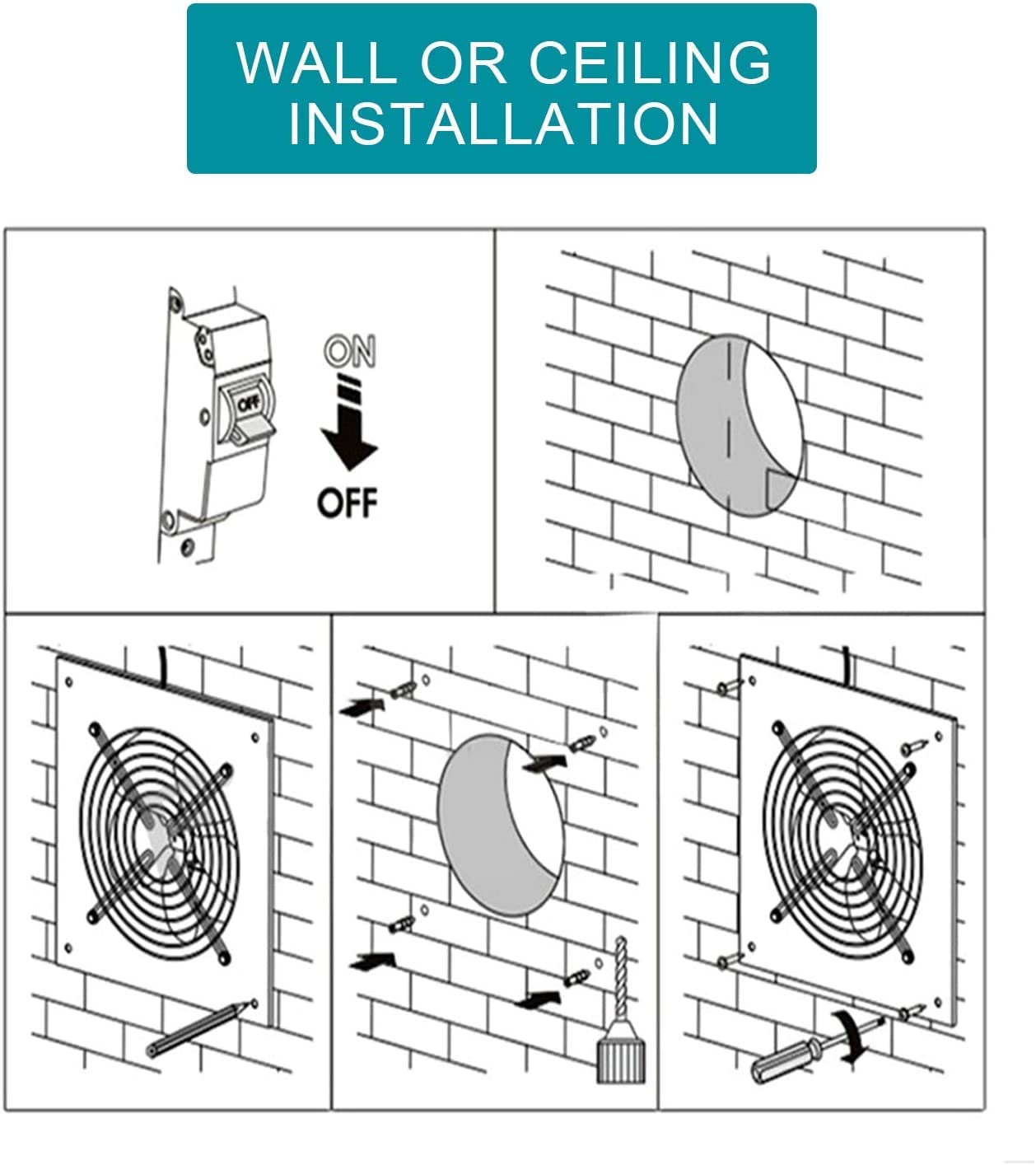 Nalle 8 inch Exhaust Fan 80W 500CFM Through-wall installation Ventilation Fan 110V Exhaust Smoke Fan Ventilation with Power Cord for Kitchen,Bathroom,laundry room,Toilets,Garage (Black
