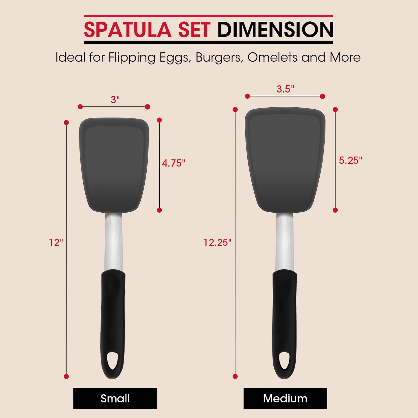 Unicook Flexible Silicone Spatula Turner 2 Pack, 600°F Heat Resistant Spatula for Nonstick Cookware, Essential Kitchen Cooking Utensil for Flipping Eggs, Burgers, Crepes and More, Small and Medium