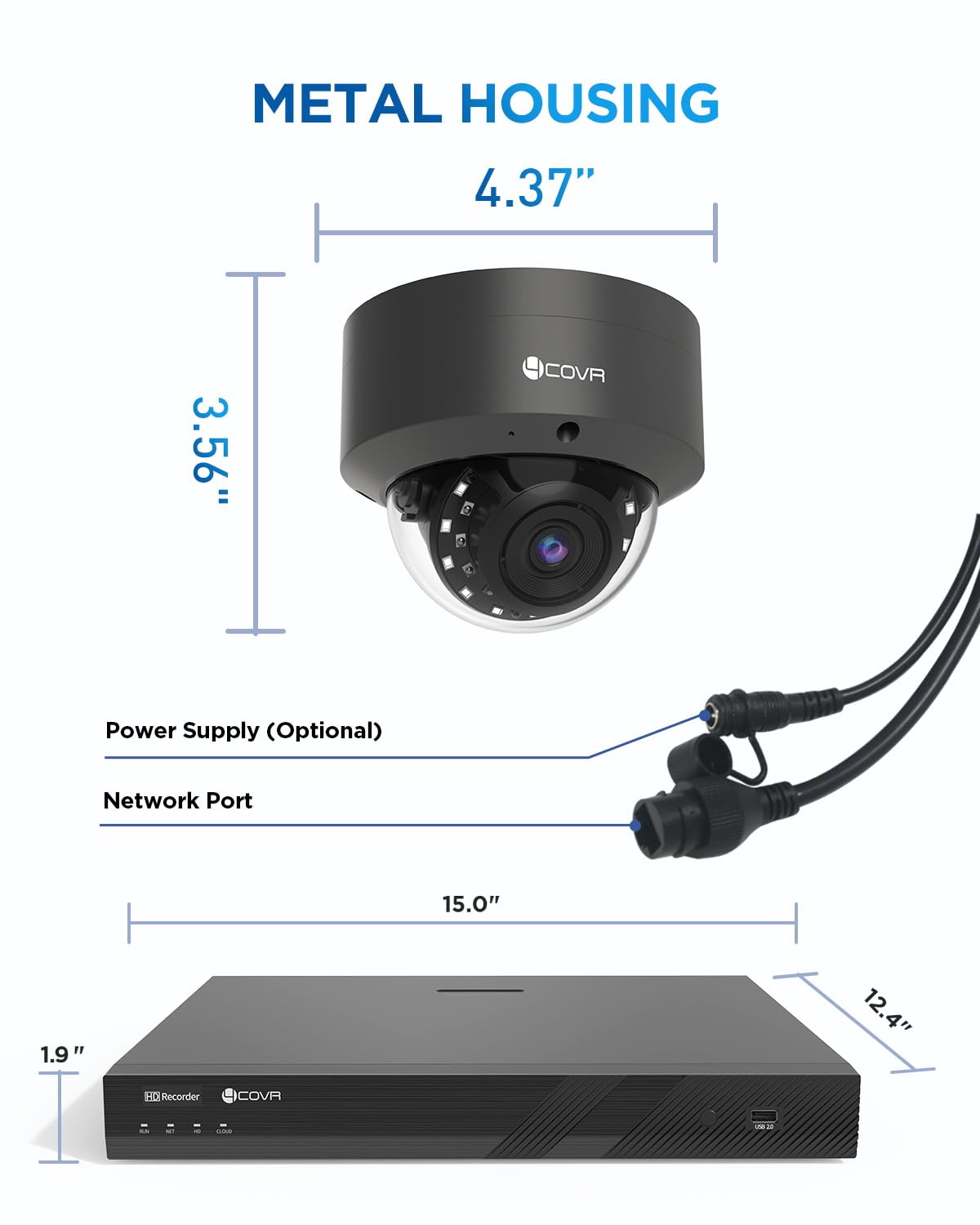 4COVR Commercial Security Camera System 4K PoE, 12Pcs IK10 Vandal-Proof 8MP Wired Dome IP Camera IP67 AI Human/Vehicle Detection, 16 Channel NVR 4TB HDD, Business Surveillance Outdoor, LY54AB8M1612