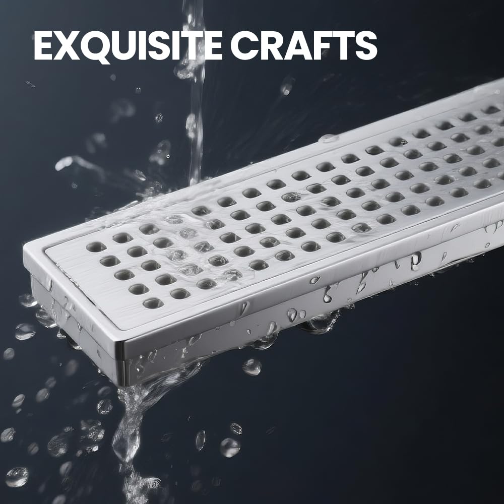 LISEEGO Linear Shower Drain 60 Inch, Brushed AISI 304 Stainless Steel Shower Drain with Square Hole Panel, for Bathroom, Kitchen, Garage & More