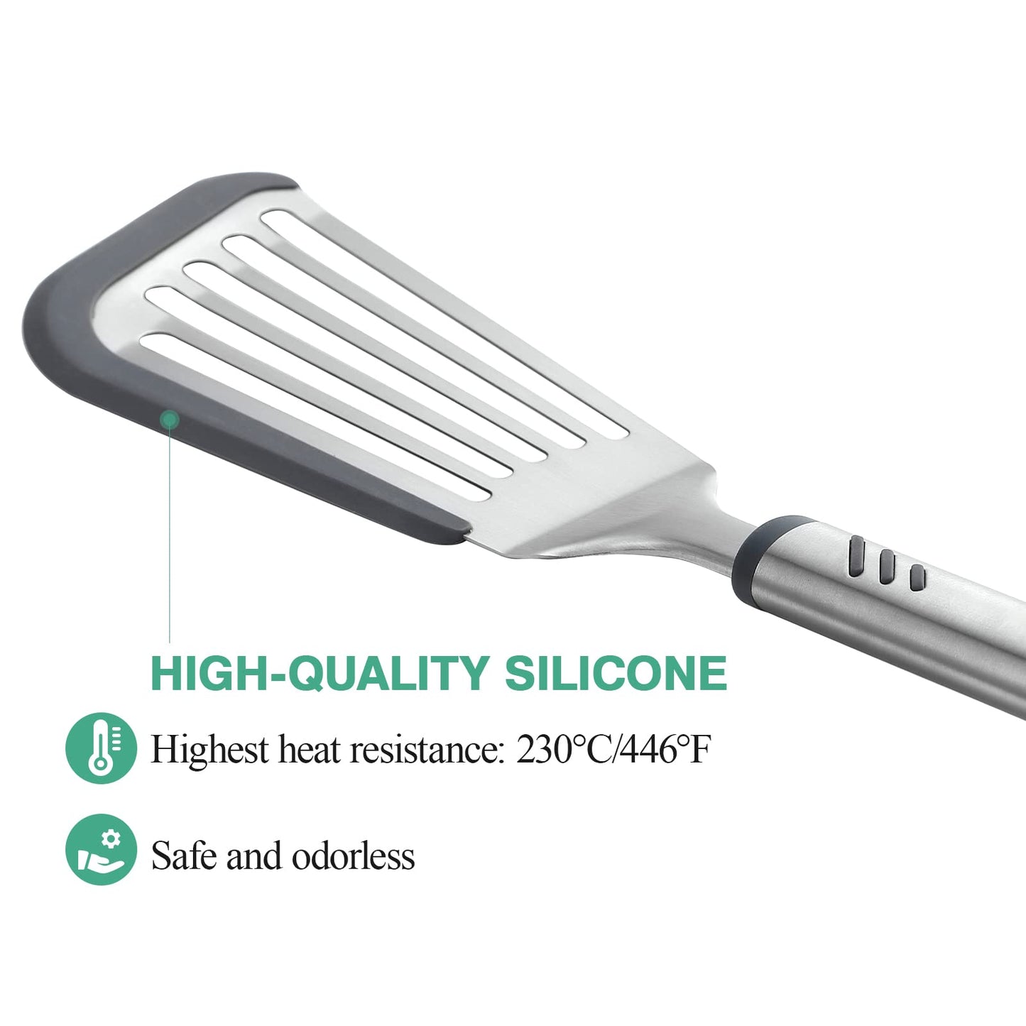 Lebabo Silicone Spatula - Fish Spatula for Non Stick Frying Pan - Flexible Slotted Turner for Cooking and Flipping - Stainless Steel Egg Flipper with Silicone Edge - Heat Resistant - Dishwasher Safe