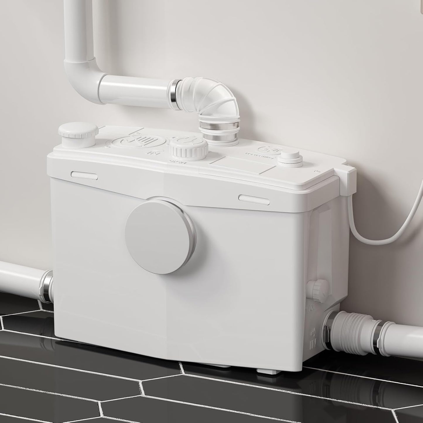 800 Watt Macerator Pump for Basement Macerating System, Upflush Sewerage Sump with 4 Water Inlets, 2 Outlets for Toilet, Kitchen, Sink, Shower, Bathtub Waste Water Disposal Pump
