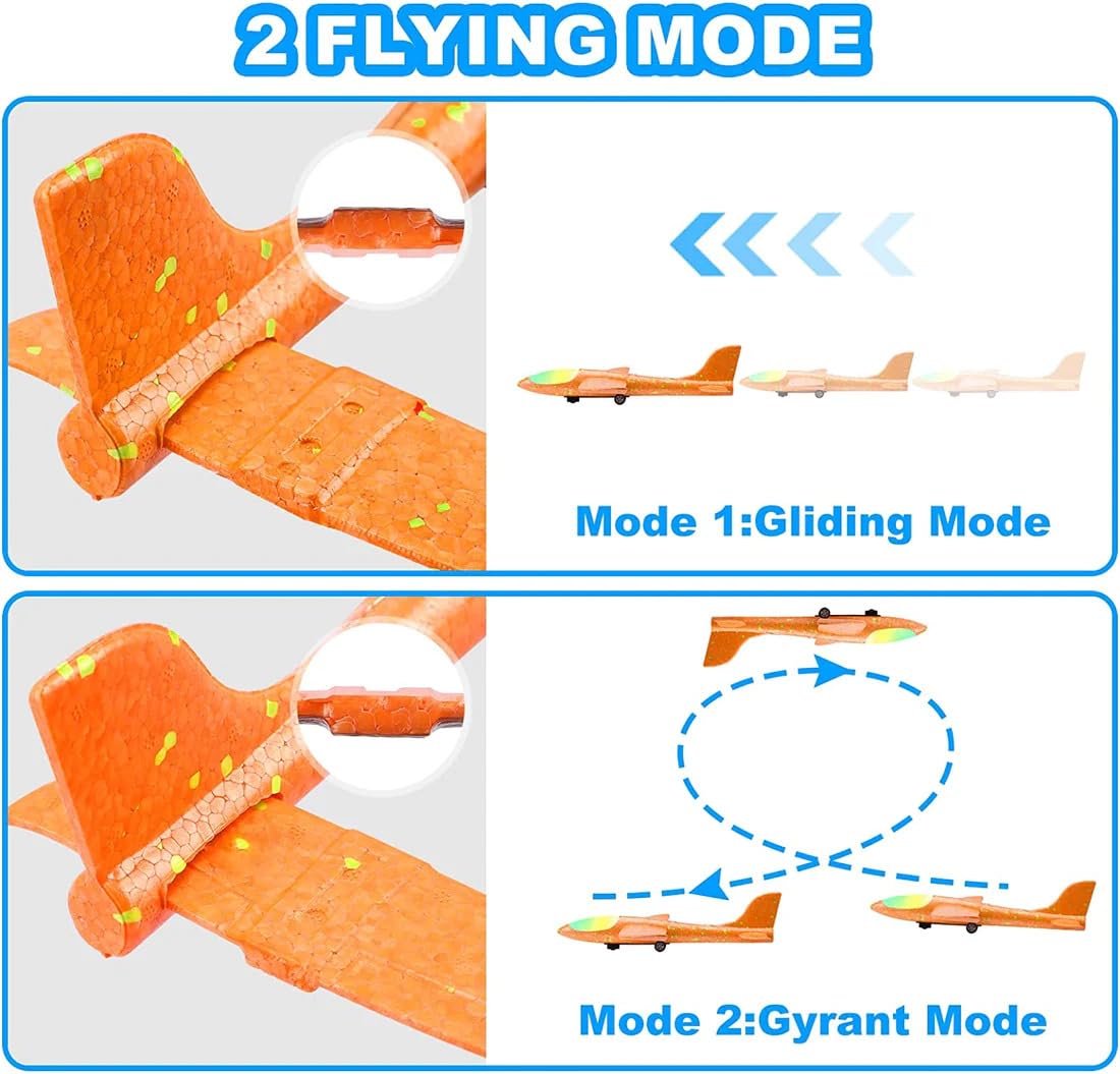 BAREEK 3 Pack Airplane Launcher Toy Kids, Led Foam Glider Fighters Outdoor Toys, 3 Flight Mode Foam Flying Toy 4 5 6 7 8 9-13 Year Old Boys Girls Birthday Gifts