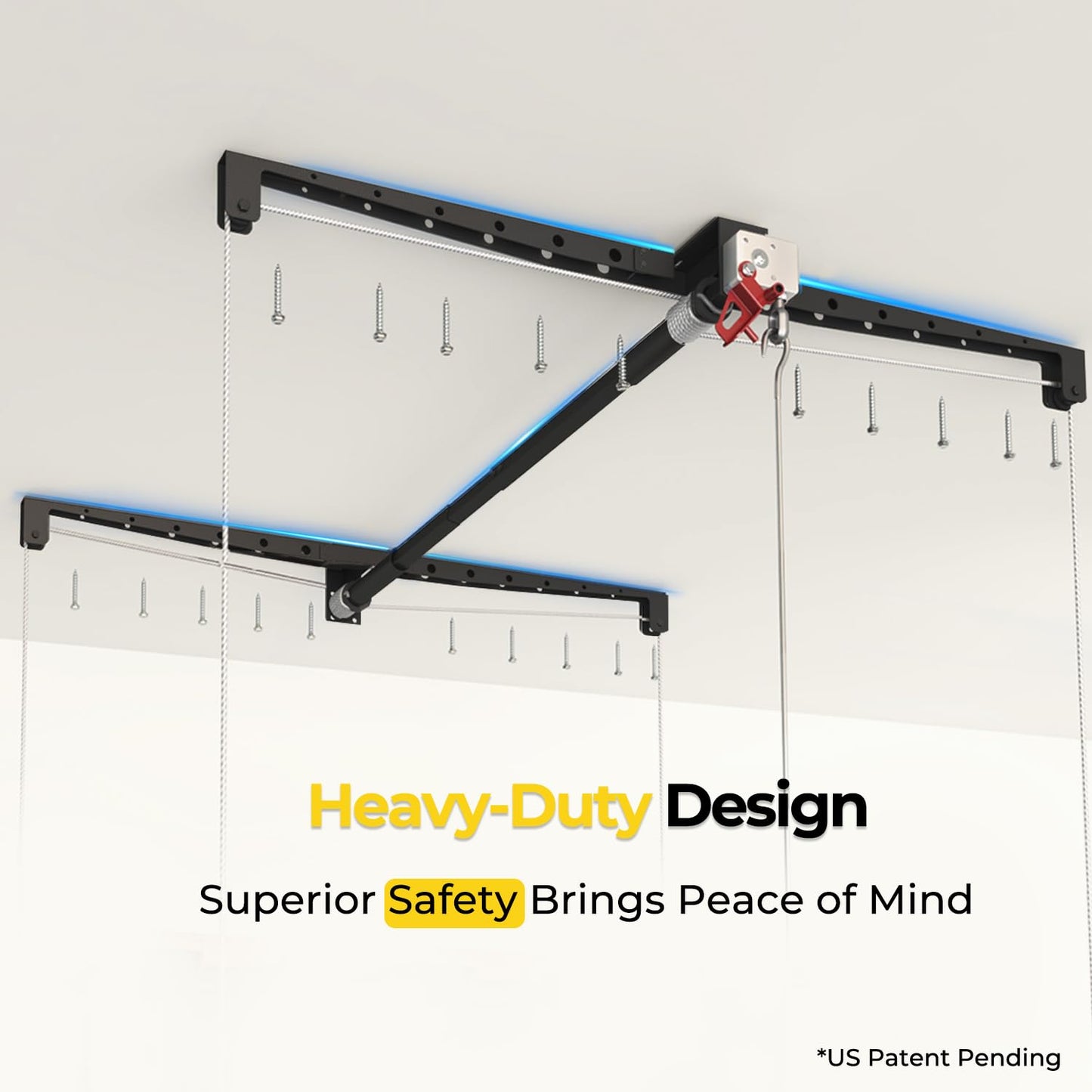 Overhead Garage Storage Rack for 8-10ft Ceiling, Heavy-duty 4x4 FT Garage Ceiling Storage Racks with Safety Lock, Ideal for Storage Mounted Lift System and Storage Organizer, 250lbs Capacity