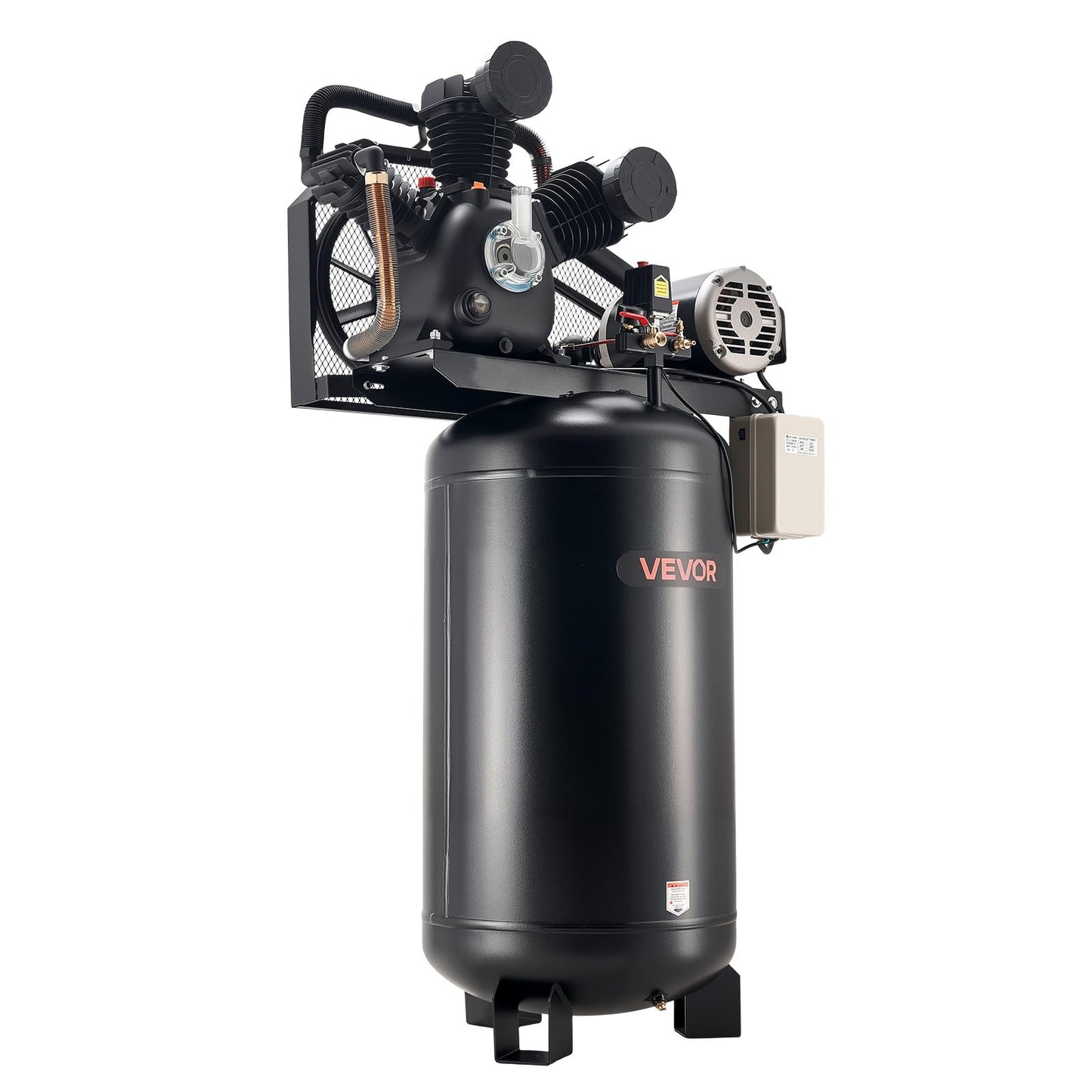 VEVOR 80 Gallons Heavy-Duty Air Compressor, 10HP 17 SCFM at 90PSI Air Compressors Max 175PSI, Oil-Lubricated Compressor Tank for Industrial Manufacturing, Large Workshops (230V 3-Phase, No Plug)