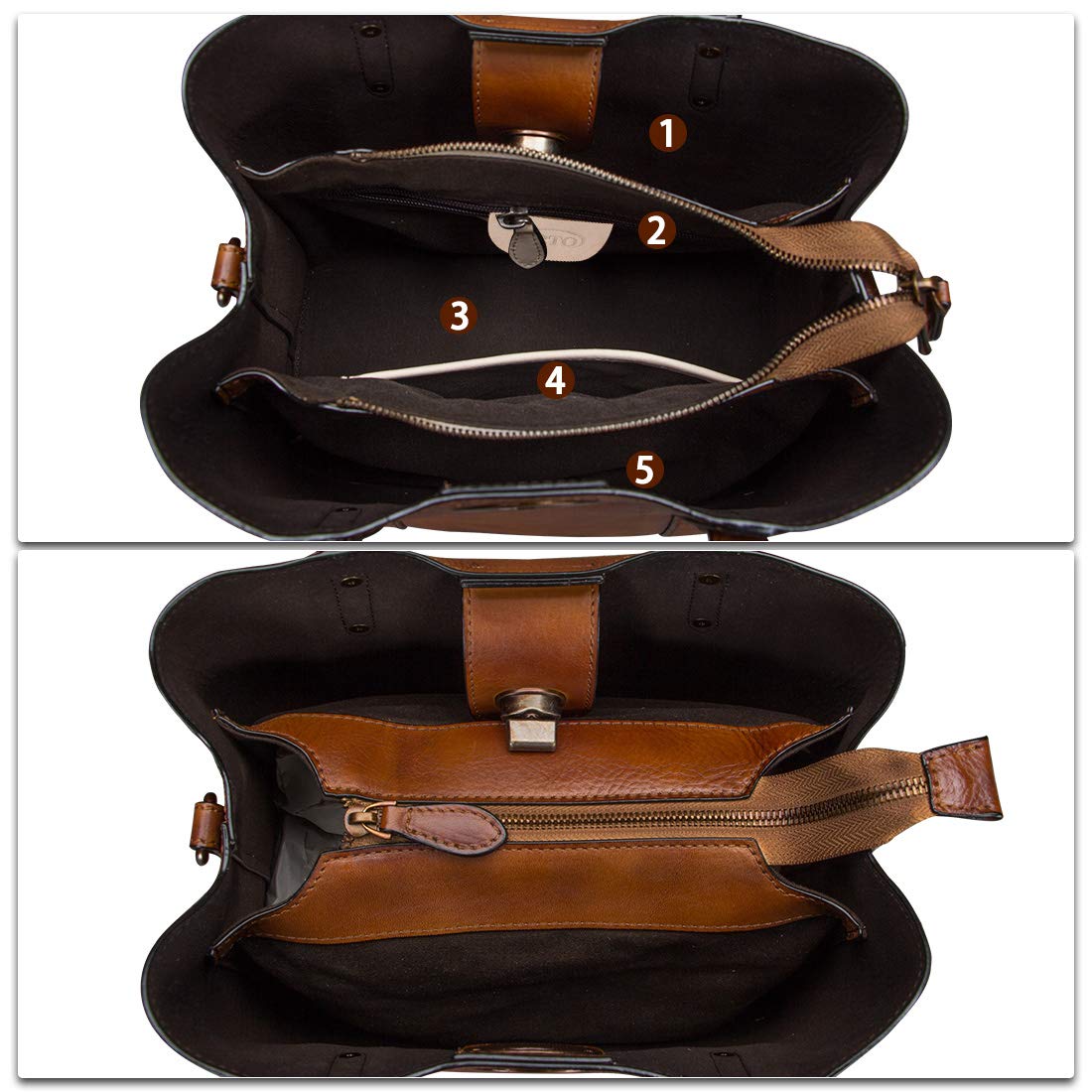 Genuine Leather Handbags for Women Satchel Purses Vintage Handmade Shoulder Bag Cowhide Top Handle Handbag Totes (Brown)