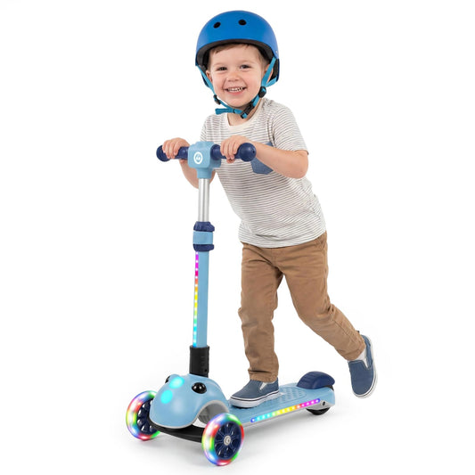 Gotrax SK1 Foldable Electric Scooter for Kids 4+, Full Body LED Light, 90min Riding& 5Mph Speed, Push-Button Throttle&Battery Indicator, 6'' Wheel & 3 Adjustable Height, 3 Wheel Escooter,Gift,Blue