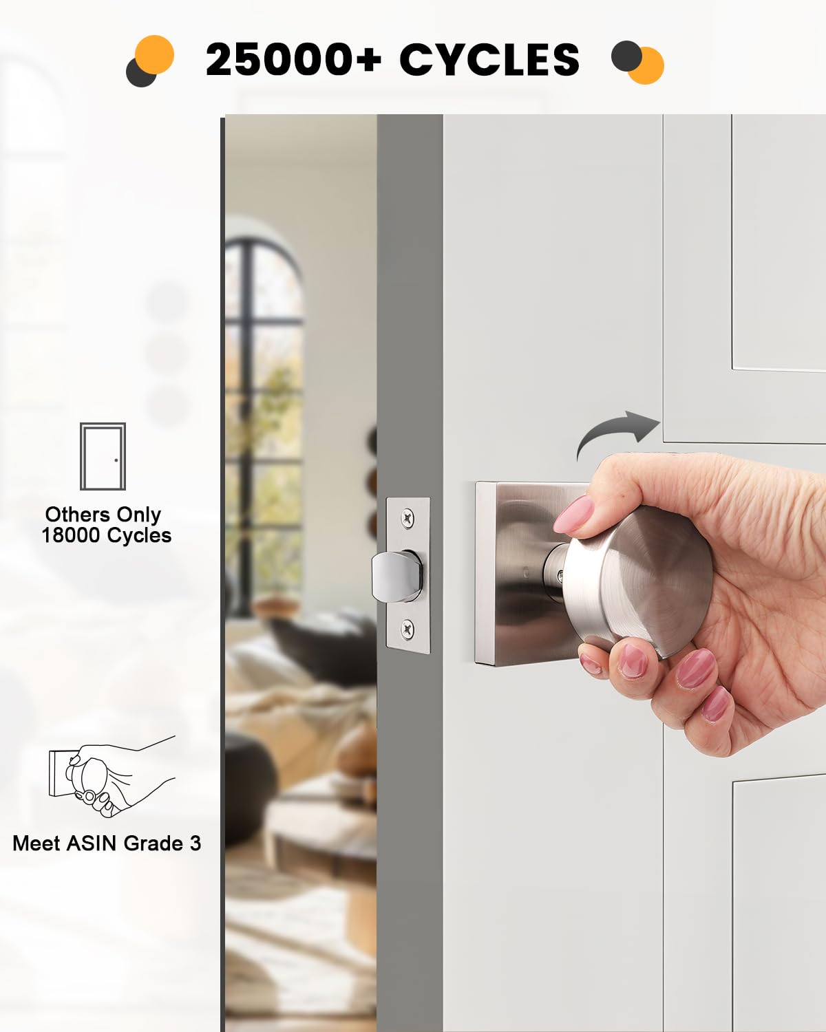 Gobrico Brushed Nickel Privacy Door Knobs with Square Rosette(6 Pack), Interior Heavy Duty Door Handles with Lock, Keyless Door Locks for Bedroom, Bathroom