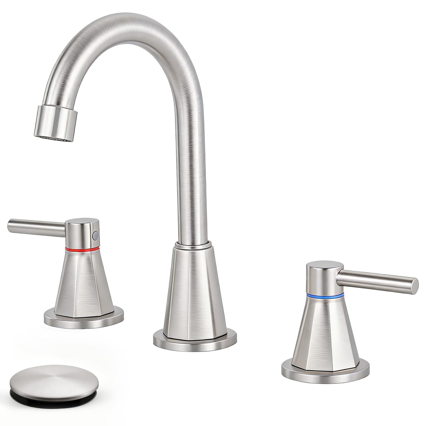 LUFG Bathroom Faucet 3 Hole, Brushed Nickel Bathroom Sink Faucet with 360°Swivel Spout, 8 inch Widespread 2 Handle Faucet for Bathroom Sink Vanity RV with Pop-up Drain Supply Line Stainless Steel