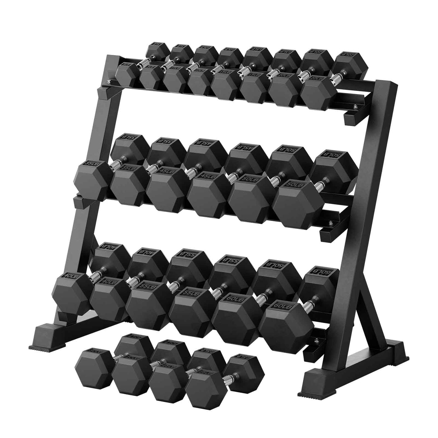 RitFit 780LBS (5-60LB) Rubber Coated Hex Dumbbell Weight Set with Rack for Home Gym, Strength Training, Workouts