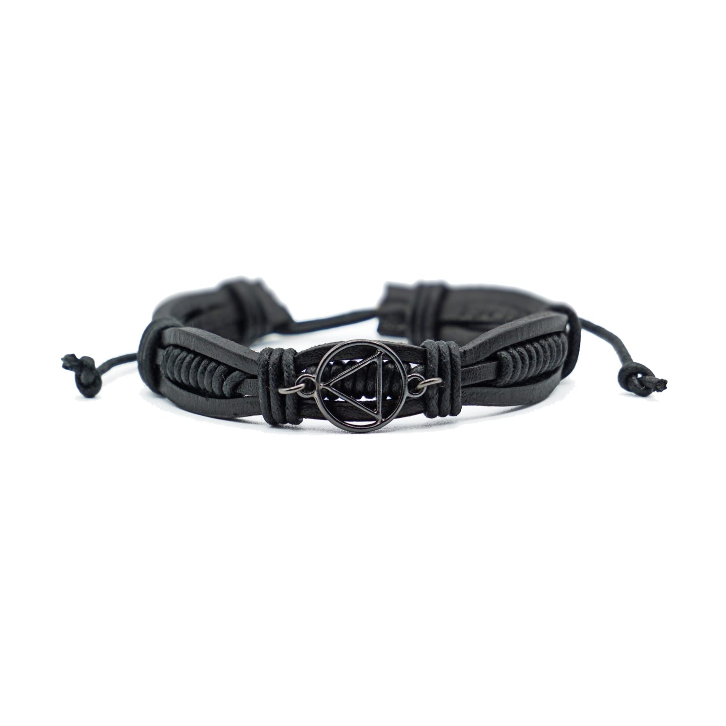 The Token Shop Adjustable Black Leather AA Bracelet with Alcoholics Anonymous Circle Triangle Charm | Sobriety Gift for Men and Women in Recovery