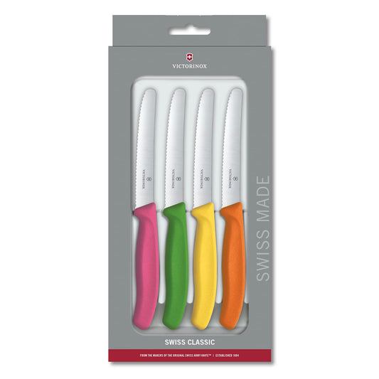 Victorinox Swiss Classic Paring Knife Set - Superior Kitchen Knives for Cutting Fruit, Vegetables & More - Cooking Knives for Kitchen Accessories - Multicolored 4-Piece Set, Serrated Edge, 4.3"