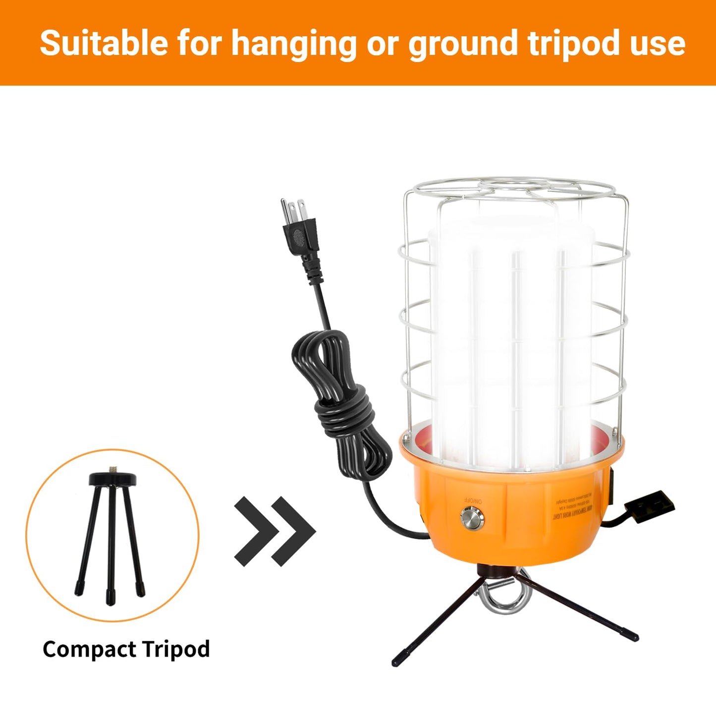 LED Temporary Work Light 300W Portable Hanging Work Construction Light,5000K 42,000 Lm with ON/Off Switch & Hook,for Job Site Lighting, Plug and Play