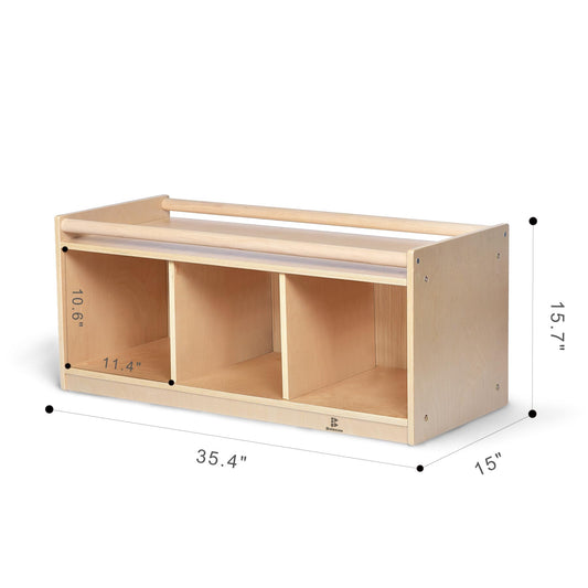 Toddler Toy Storage w/ Mirror Back, Baby Preschool and Daycare Cubbies w/ 2 Top Holding Handrail, Little Kids Tummy Time Furniture, Home, Classroom, Montessori Book Browser (1 Tier w/ Mirror Back)