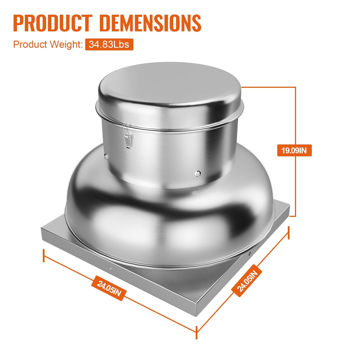 SierraSquad 1400 CFM Upblast Roof Exhaust Fan, Direct Drive Commercial Ventilation Fan with 24.05" Base for Restaurant, Warehouse, and Industrial Us