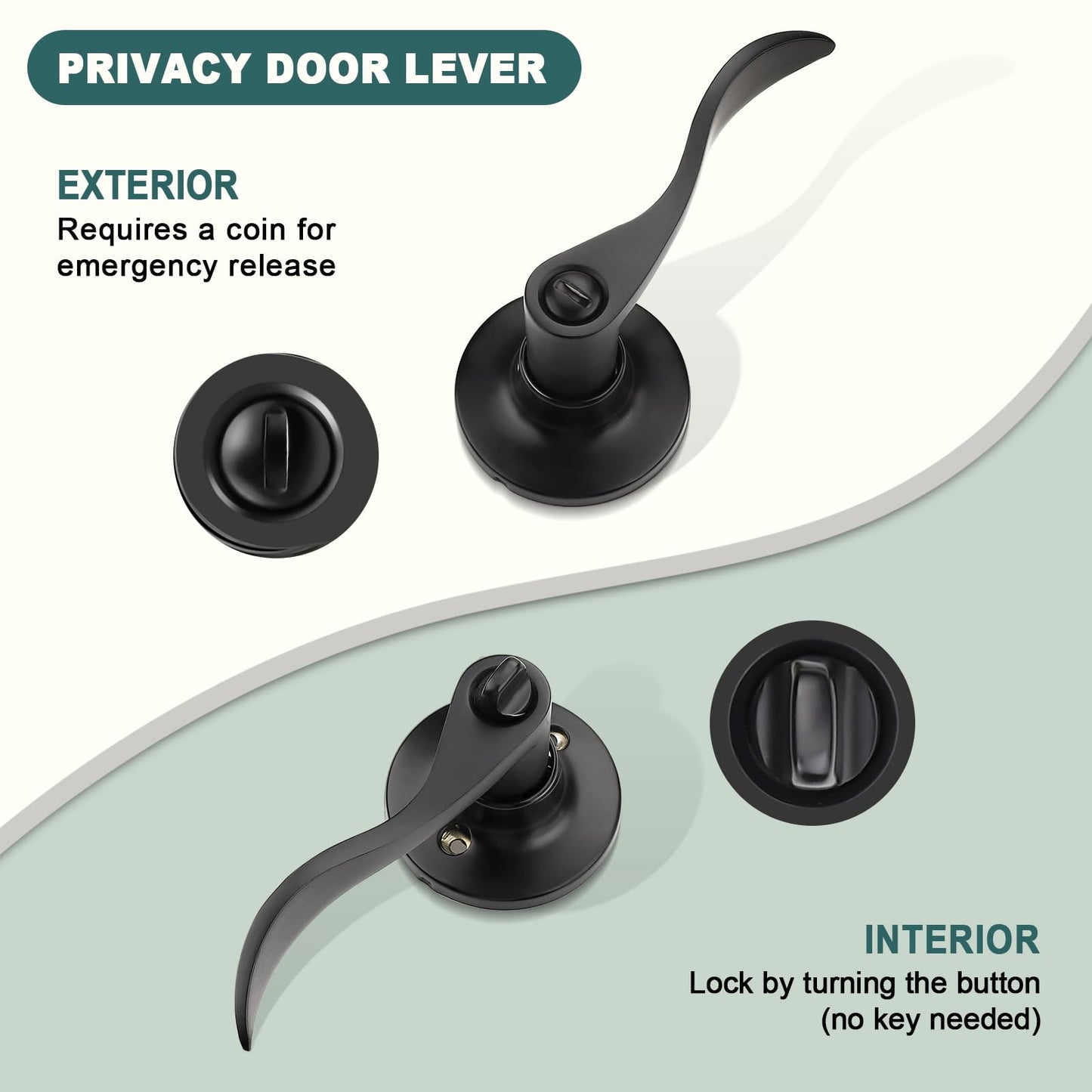 GOBEKOR 3 Pack Matte Black Privacy Door Handles for Bedroom and Bath Lever Door Handle Interior with Lock Wave Door Levers Keyless