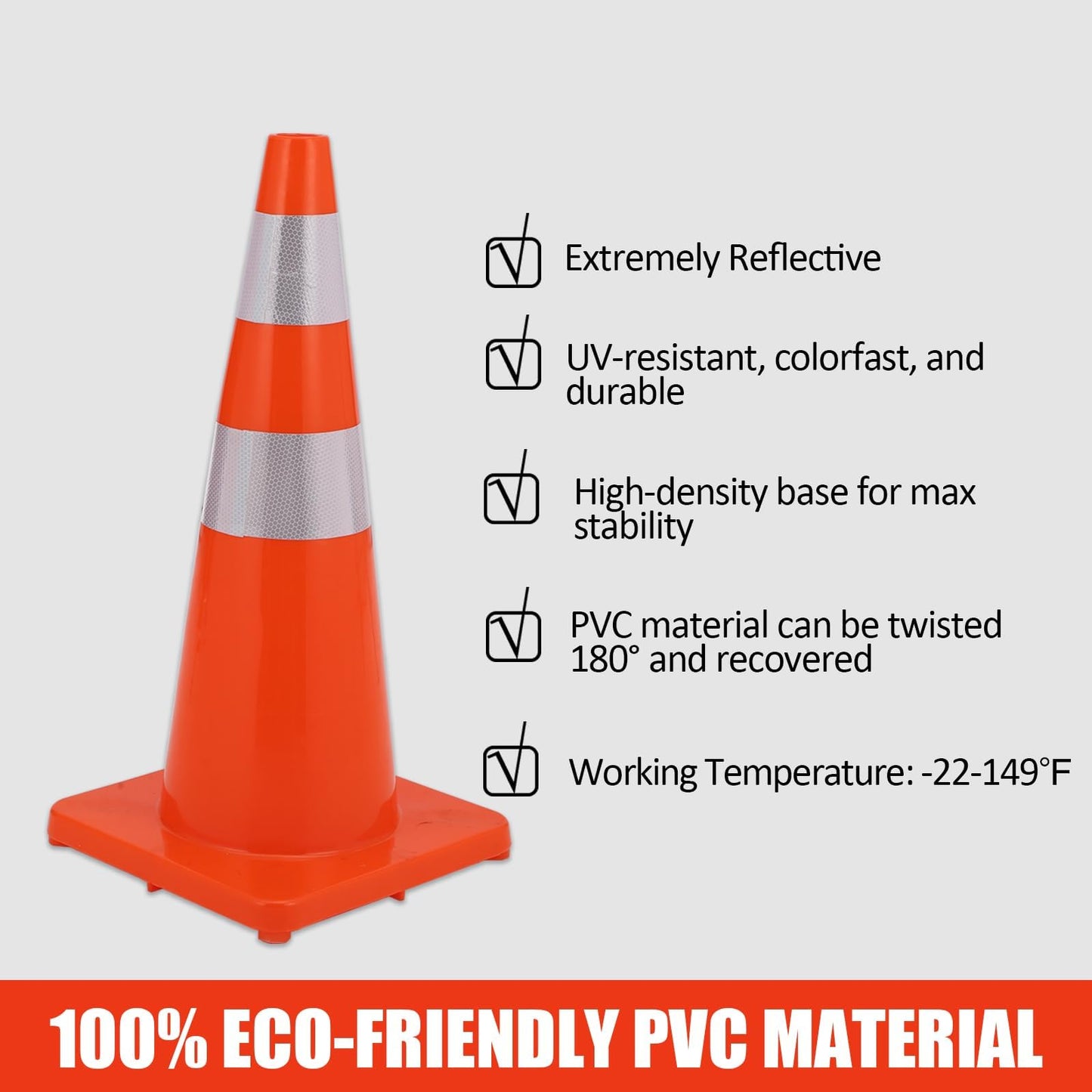 12 Pack 28 Inch Traffic Cones - Orange PVC Safety Cones,Stackable Traffic Cones Construction Cones For Parking Drivers Training Bulk,Driveway, Road Traffic Control