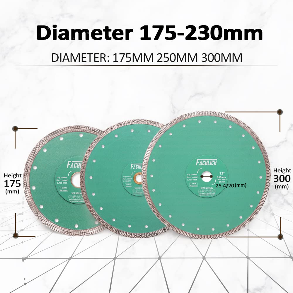 FACHLICH Diamond Core Drill Bits Set and FACHLICH Diamond Porcelain Saw Blade,2pcs 10"/250MM Super Thin Dry Wet Cutting Disc with X Teeth Turbo Mesh Rim
