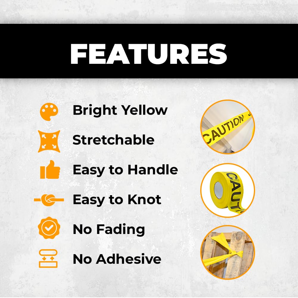 WOD BRC-SLDNC Barricade Caution Tape - 3 inch x 1000 feet (Bulk Case 8-Rolls) High Visibility Yellow w/Bold Black Text Sheriff's LINE DO NOT Cross for Workplace Safety, Non-Adhesive & Heavy-Duty