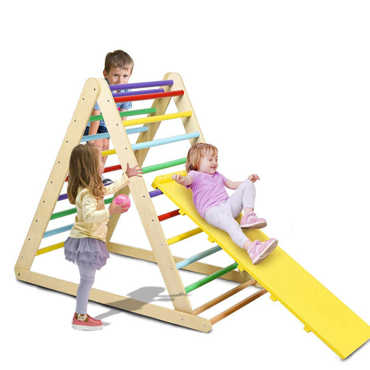 Costzon Foldable Climbing Toys for Toddlers, 3 in 1 Montessori Wooden Triangle Climber for Sliding & Climbing, Kids Indoor Climbers & Gym Play Structures for Boys Girls Gift Present
