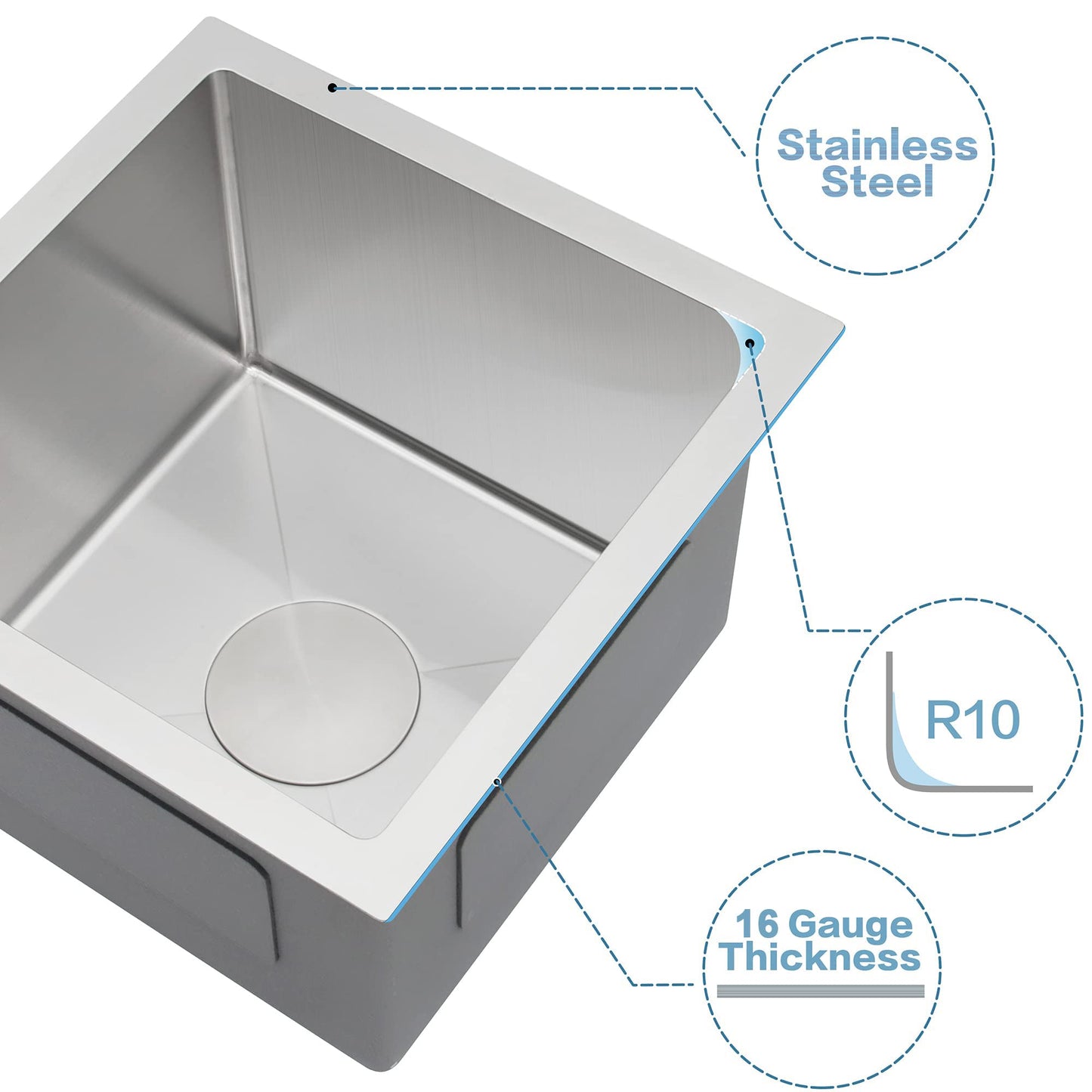 LQS Oval Stainless Steel RV Sink, Small Bathroom Kitchen Sink, 5.12" Depth, RV Kitchen Bar Sinks with Sinks Drain Assembly (Stainless Steel, 15" x 15" x 10")