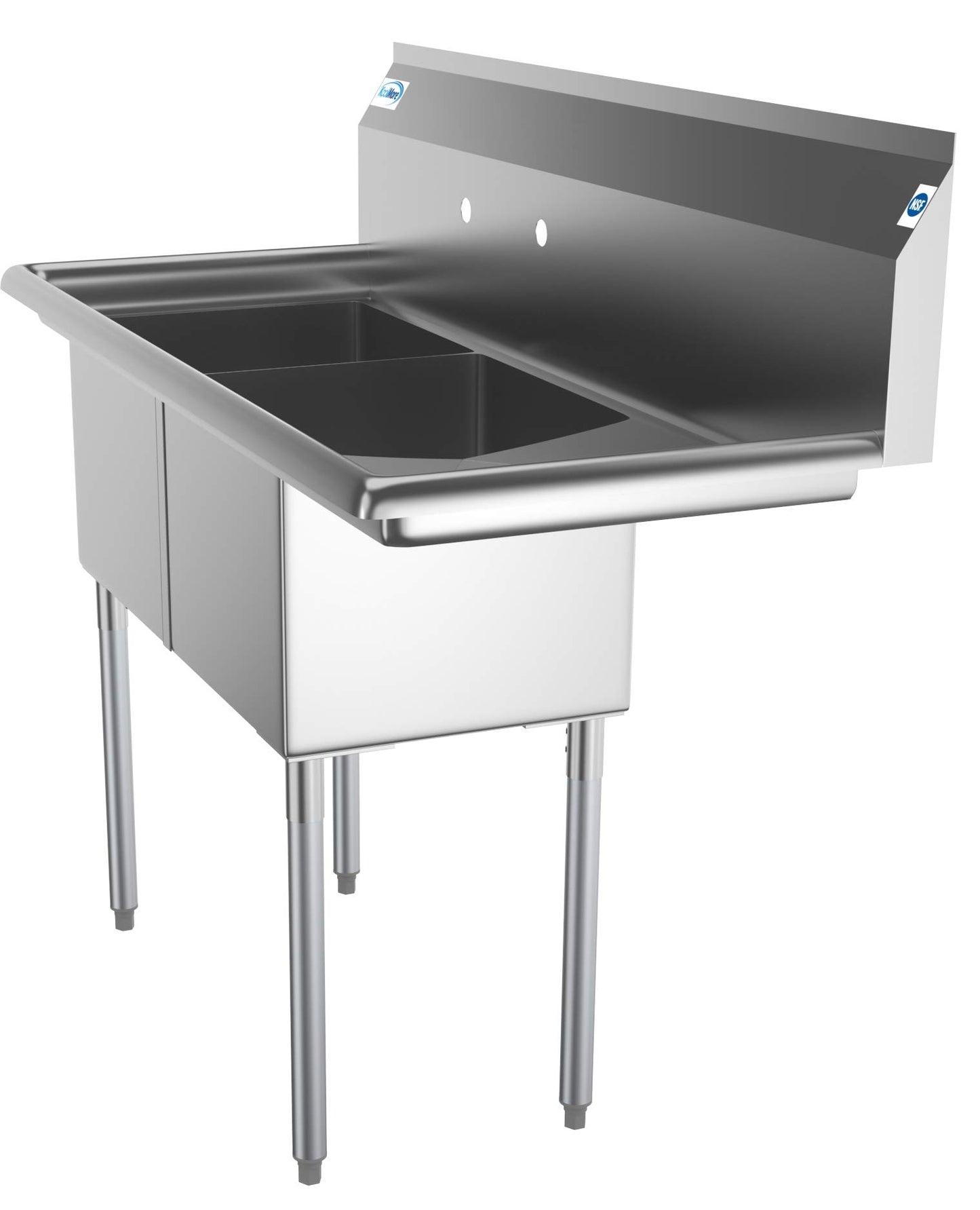 KoolMore - SB151512-15R3 2 Compartment Stainless Steel NSF Commercial Kitchen Prep & Utility Sink with Drainboard - Bowl Size 15" x 15" x 12", Silver