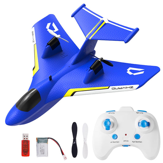 Remote Control Wireless Airplane Toy, Gravity Gliders Airplane With Lights, Rc Plane For Water Land & Air, Rc Float Plane, 2.4G 2 Channels Rc Remote Control Fighter Model Toy For Adults Kids (Blue)
