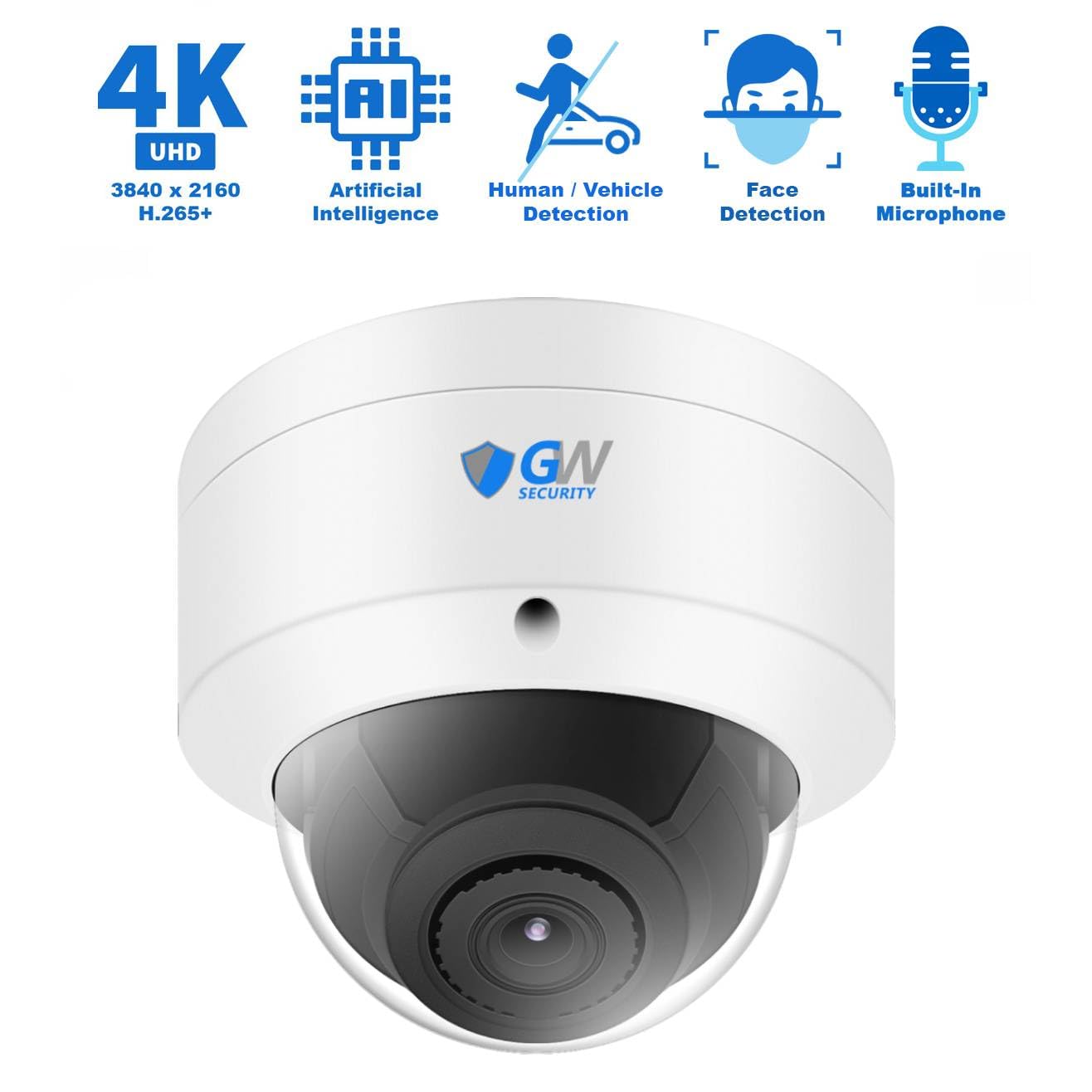 GW Security 64-Channel 4K NVR System with 64 x 4K (8MP) AI Dome Cameras, Face/Human/Vehicle Detection, 100ft Night Vision, Indoor/Outdoor Use, Wired, Compatible with Smartphones, Tablets, PCs