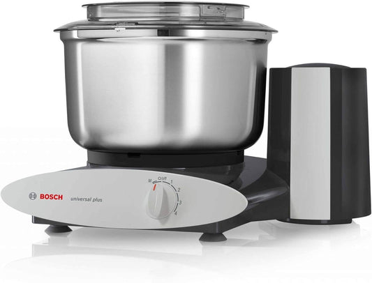Bosch Universal Plus Stand Mixer with Stainless Steel Bowl with NutriMill Dough Hook Extender Bundle- Black 500 Watt
