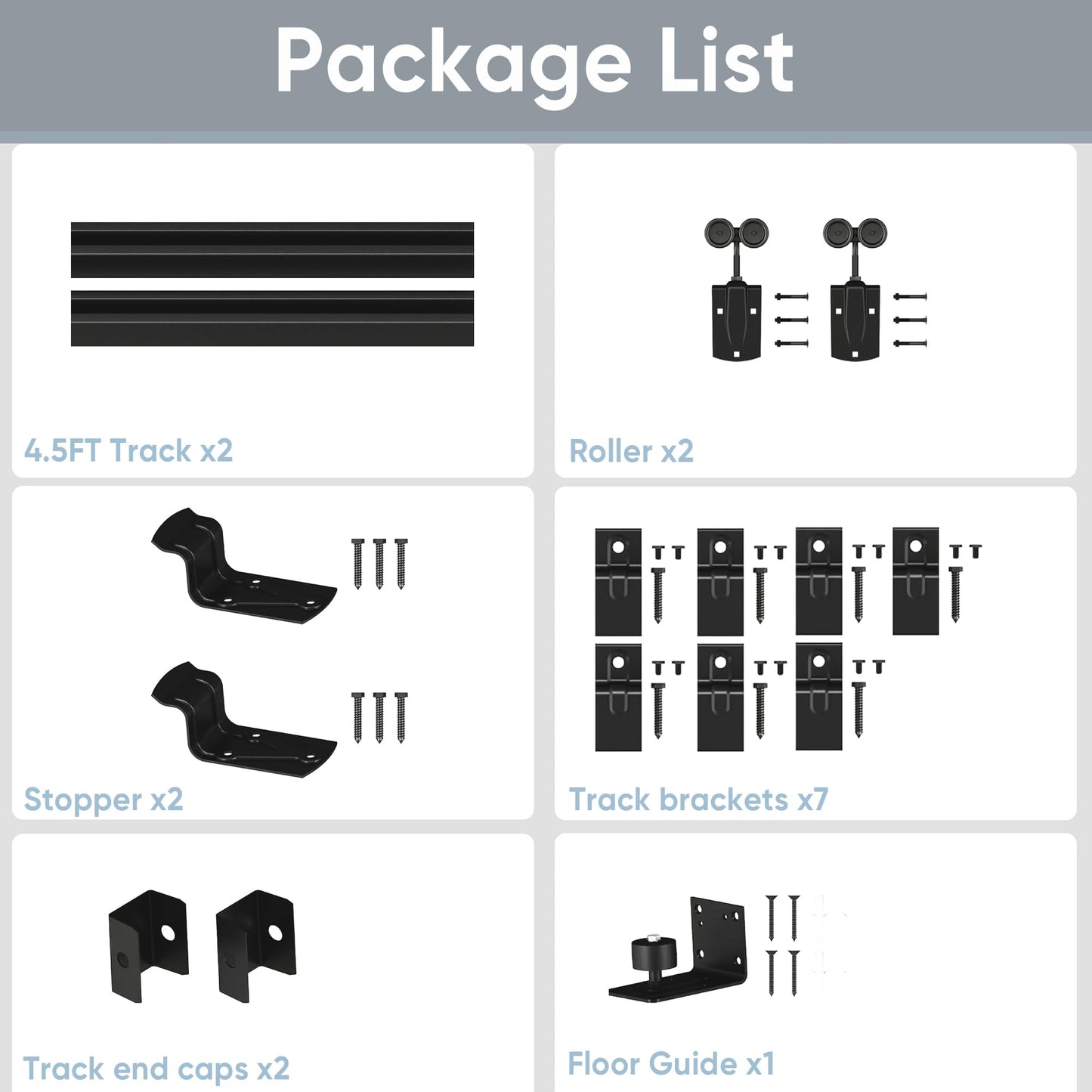 JUBEST 9FT Box Rail Exterior Barn Door Hardware Kit, Heavy-Duty Black Sliding Barn Door Track System, Wall Mount Door Hardware Kits (Door Not Included)