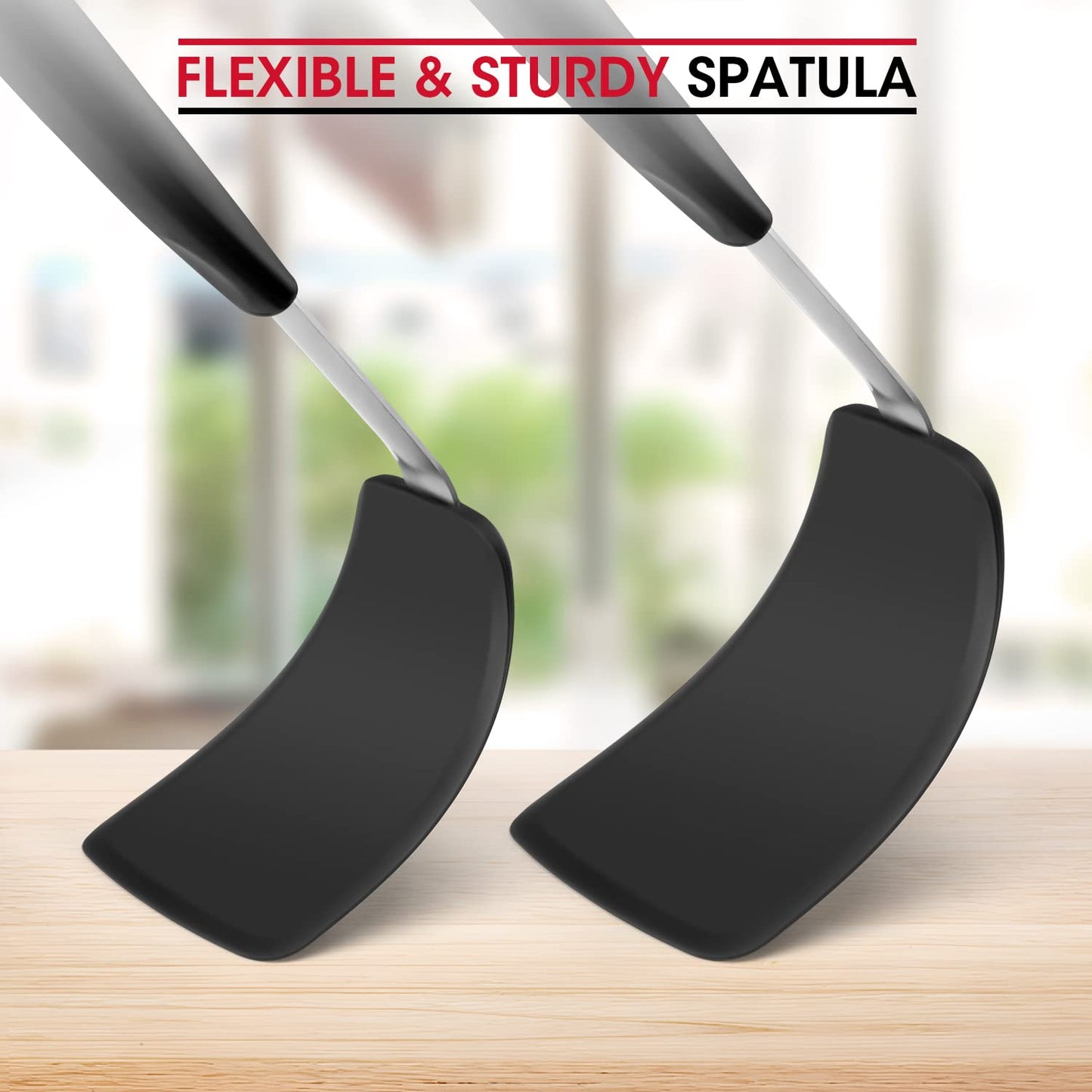 Unicook Flexible Silicone Spatula Turner 2 Pack, 600°F Heat Resistant Spatula for Nonstick Cookware, Essential Kitchen Cooking Utensil for Flipping Eggs, Burgers, Crepes and More, Small and Medium