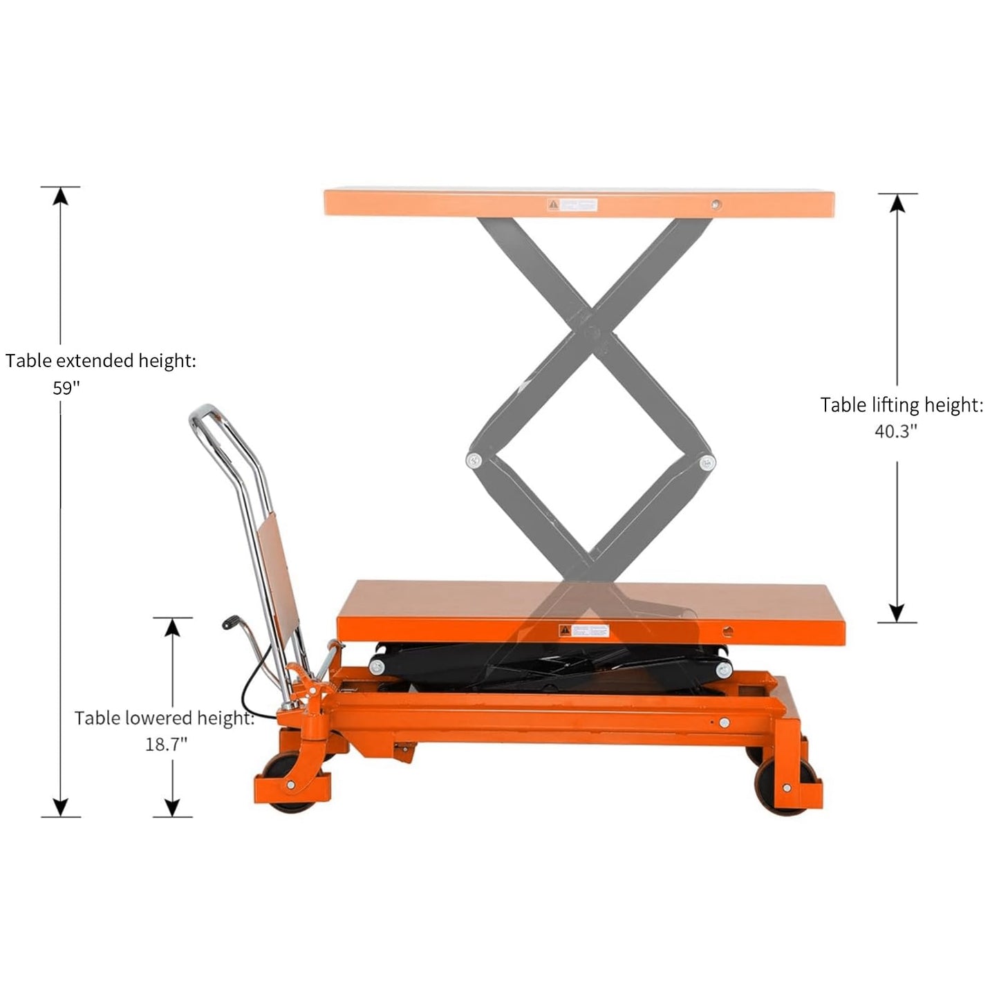 Tory Carrier Double Scissor Lift Table Cart 59" Lifting Height, Hydraulic Lift Cart Platform Manual Scissor Lift Table with Foot Pump for Safe Freight Unloading and Warehousing Use,1760 lbs Capacity