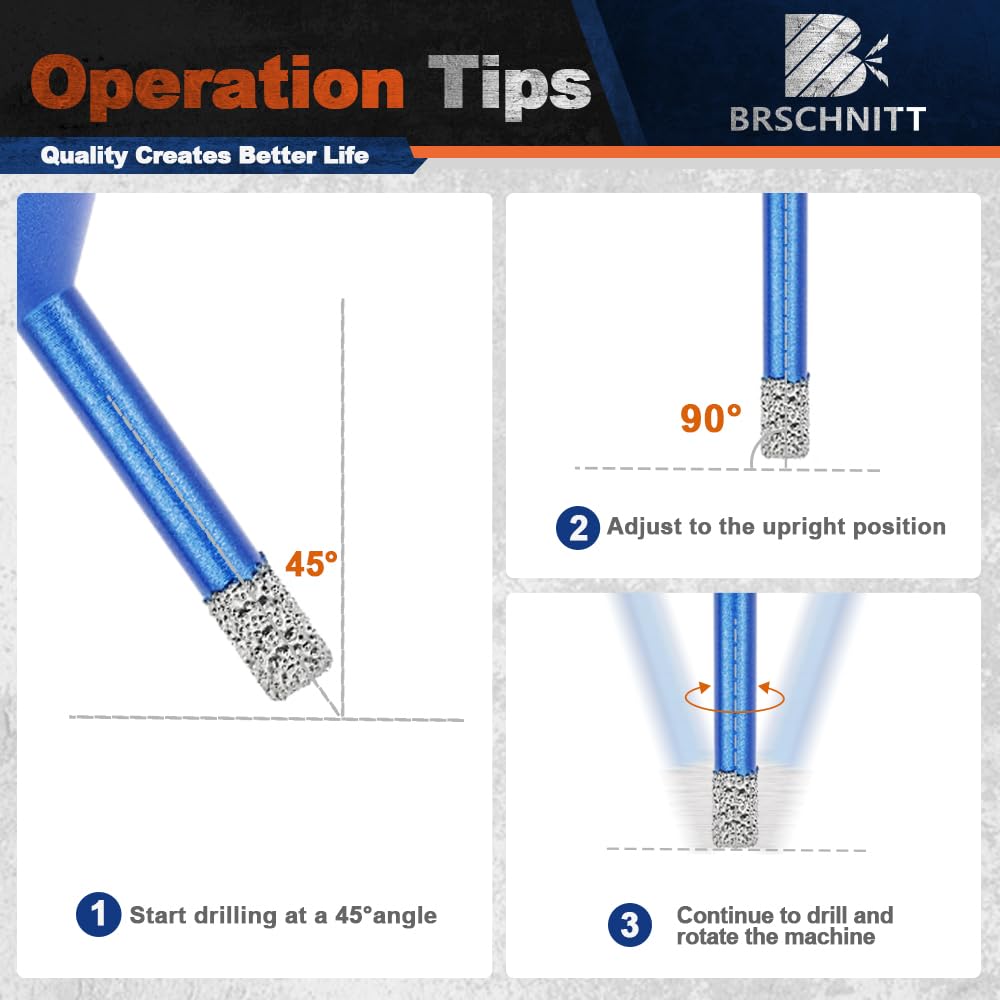 Tile Hole Saw Kit - BRSCHNITT Diamond Core Drill Bit 1/4" 5/16" 3/8" 1-3/8"2" 2-1/2"& 3/8" 1" Finger Bit & 2" Chamfer Bit for Porcelain Tile Ceramic Marble Granite & Diamond Blade