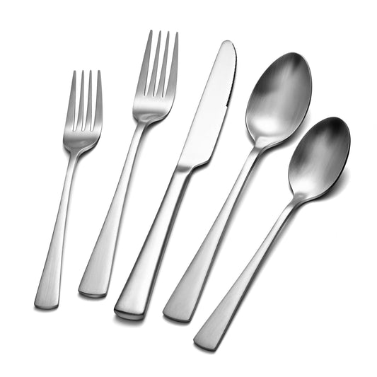 KINGSTONE Forged Silverware Set, 20 Piece Flatware Set for 4, 18/10 Stainless Steel Silverware Matte Satin Finish Dishwasher Safe